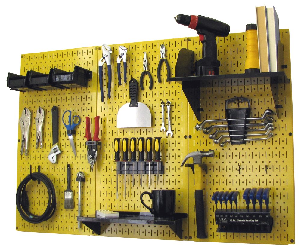 Wall Control 30-WRK-400 YB 4-Foot Pegboard Organizer - Metal Tool Storage Kit with Yellow Pegboard & Black Accessories | Garage Workshop Organization, DIY Tool Wall Storage, Home Improvement Projects