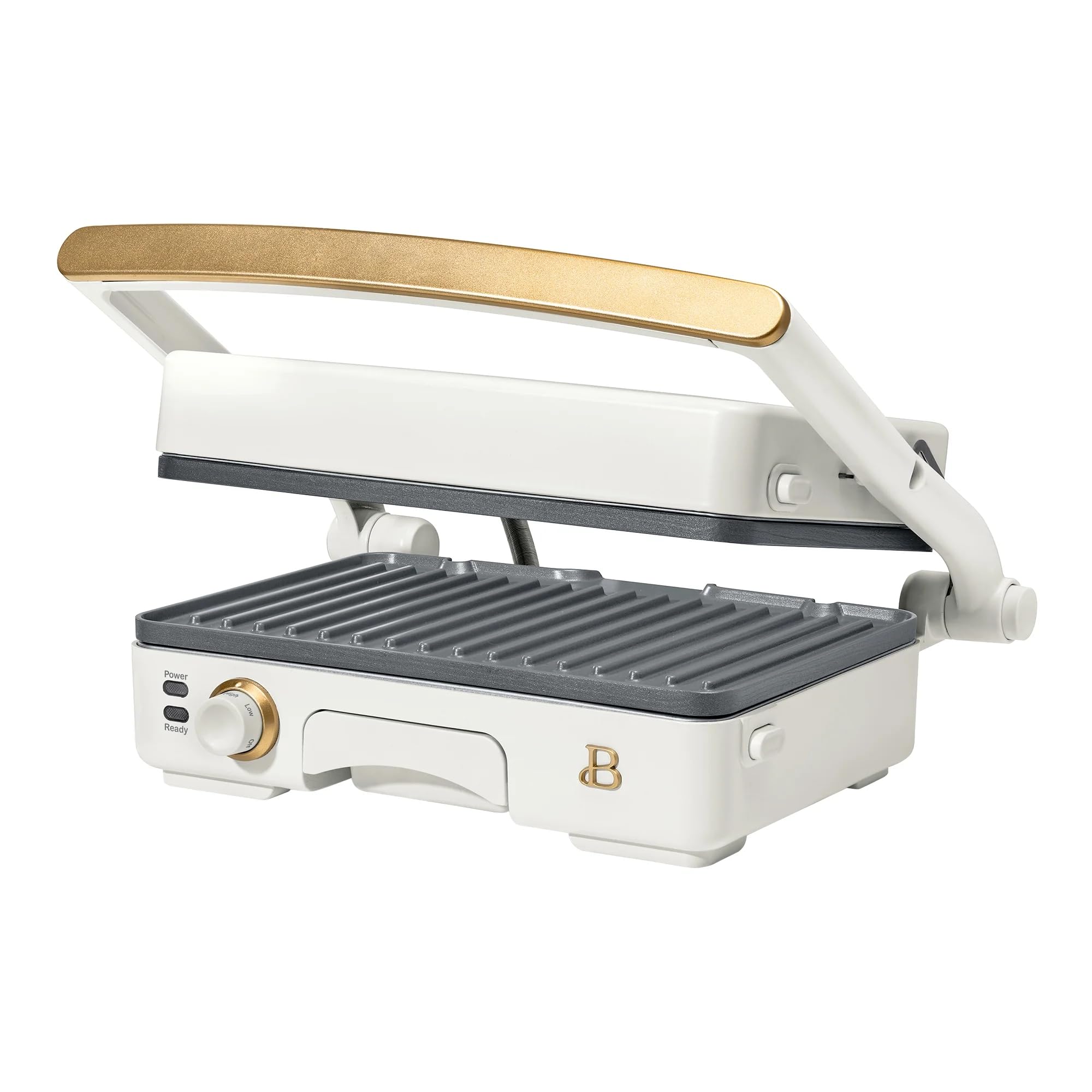 Drew Barrymore 2-in-1 Panini Press & Indoor Grill with Removable Non-Stick Plates, Adjustable Temperature Control, Cool-Touch Handle - Perfect for Sandwiches, Burgers & Breakfast Cooking (White Icing)