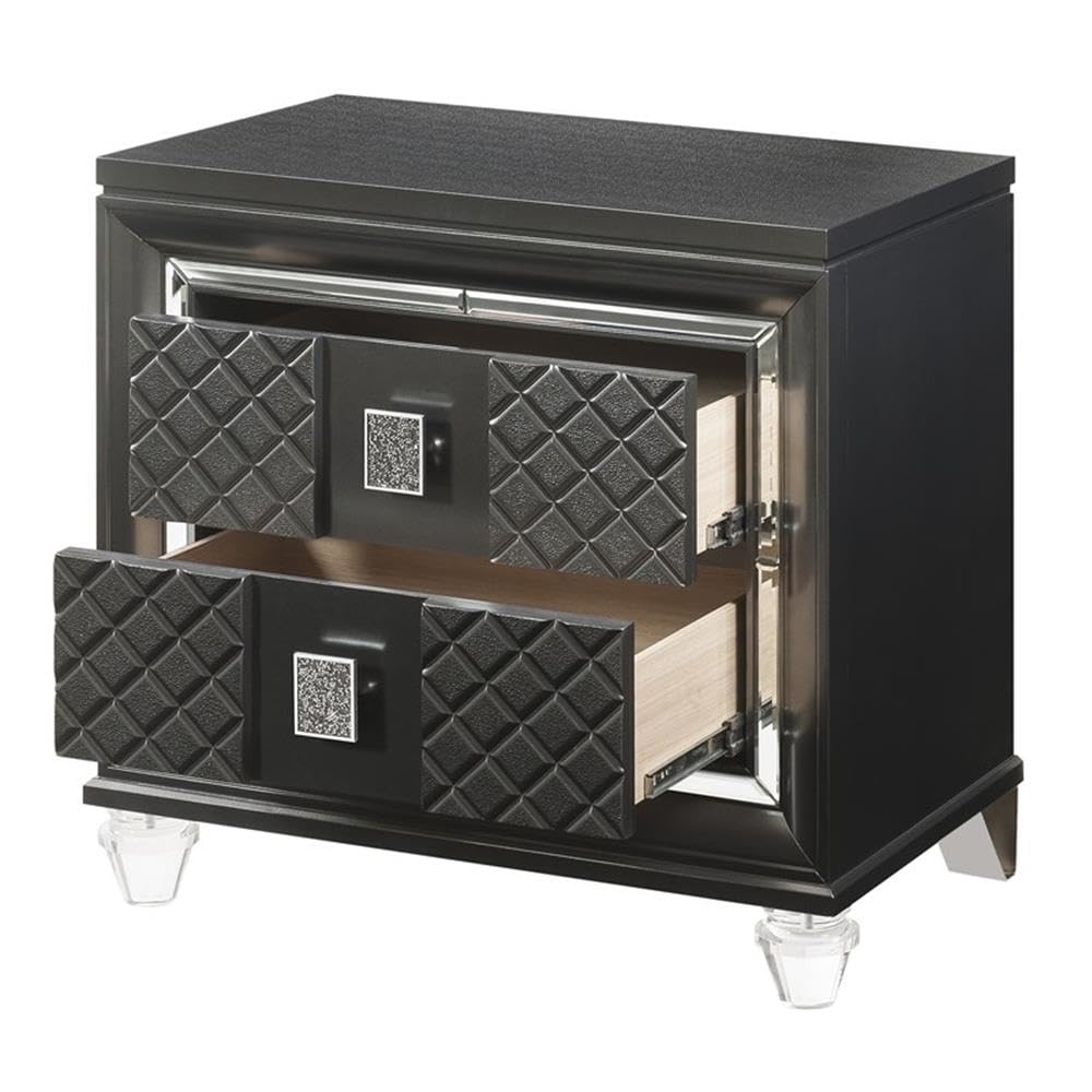 Acme Sawyer 2-Drawer Wooden Nightstand in Metallic Gray - Modern Bedside Table for Bedroom, Living Room & Office - Perfect for Storage & Home Decor