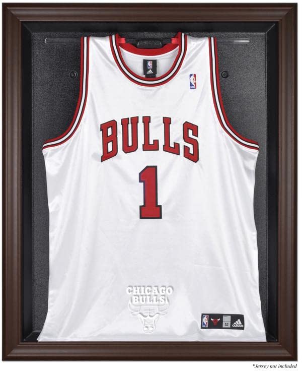 Chicago Bulls Brown Framed Jersey Display Case - Premium Basketball Jersey Shadow Box for Memorabilia & Collectibles - Perfect for Sports Fan Cave, Man Cave, or Home Office Decor