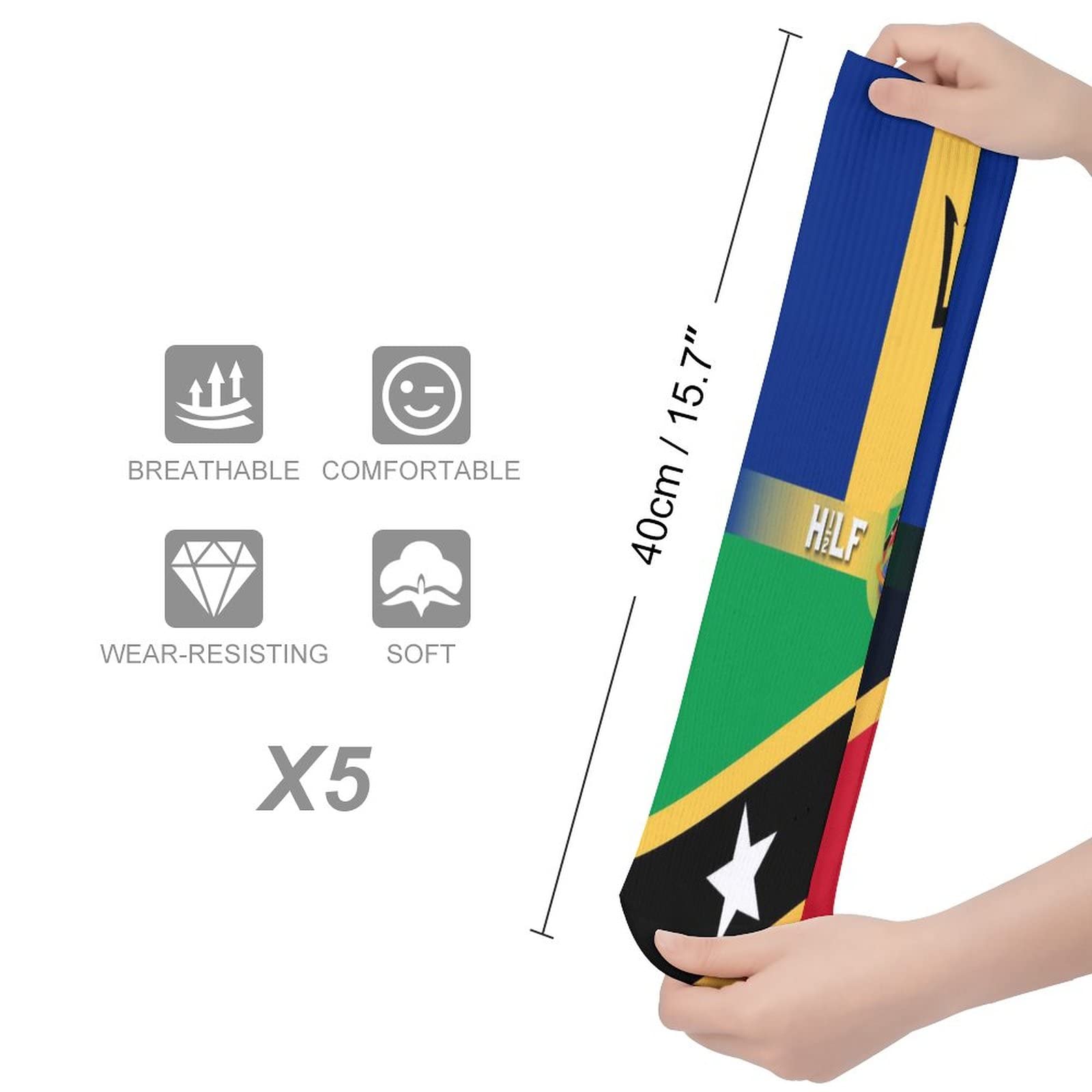 Barbados & St. Kitts Flag Design Moisture-Wicking Breathable Athletic Socks for Men & Women - 5 Pairs Pack - Perfect for Running, Gym Workouts & Casual Wear