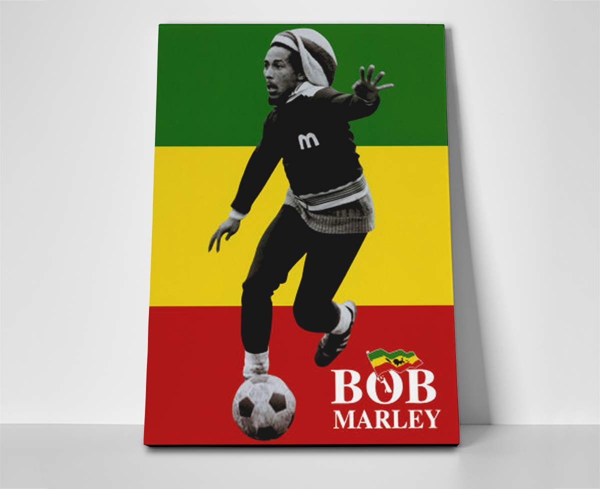 Bob Marley Soccer Poster or Canvas - 40x60 Inch Wall Art for Reggae Fans, Music Lovers & Sports Enthusiasts - Perfect for Bedroom, Living Room & Game Room Decor