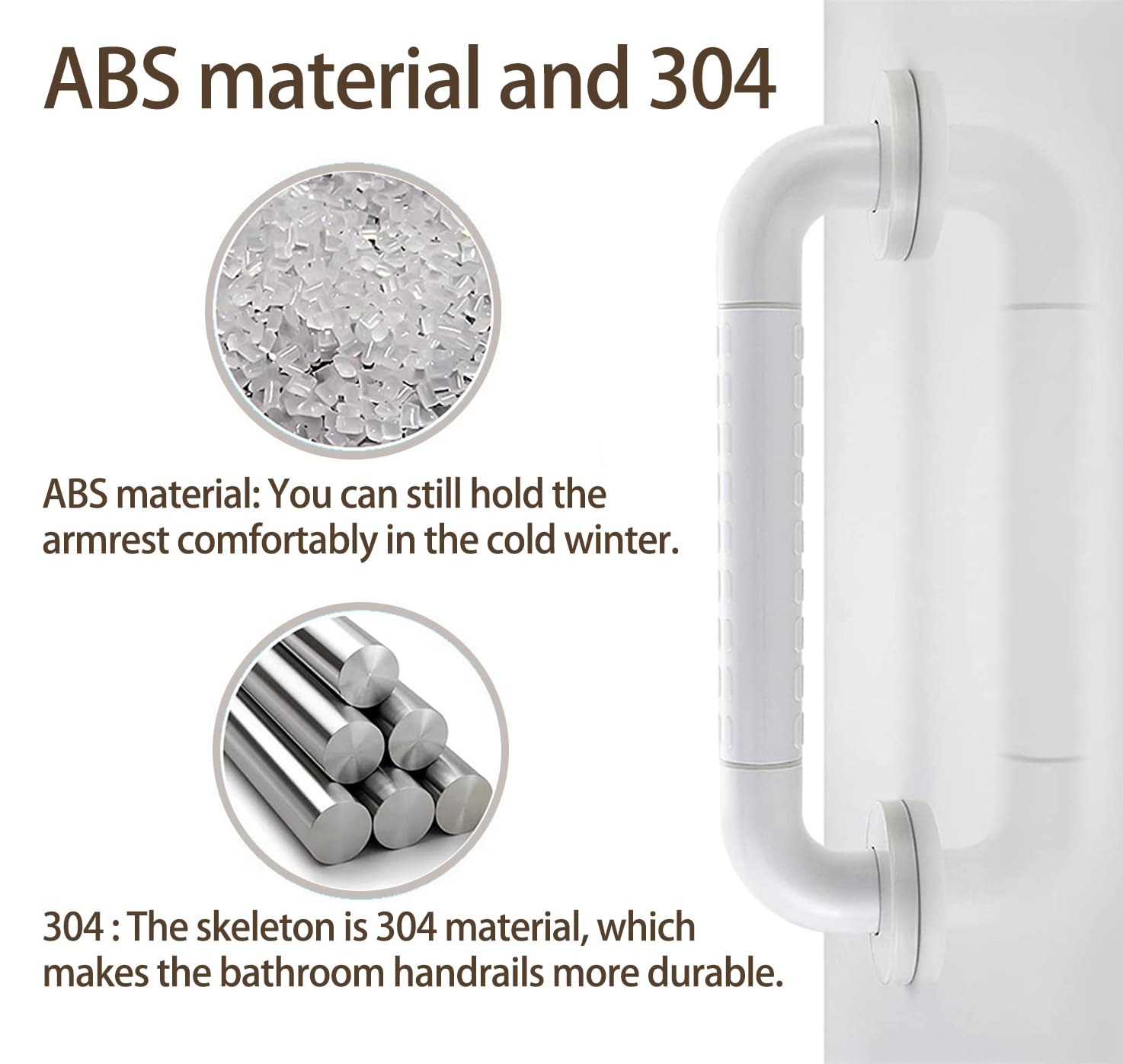 16 Inch Shower Grab Bar for Seniors & Handicapped - Non-Slip Bathroom Safety Handle for Bathtubs & Showers - ADA Compliant White Shower Rail (Perfect for Elderly Safety & Mobility Assistance)