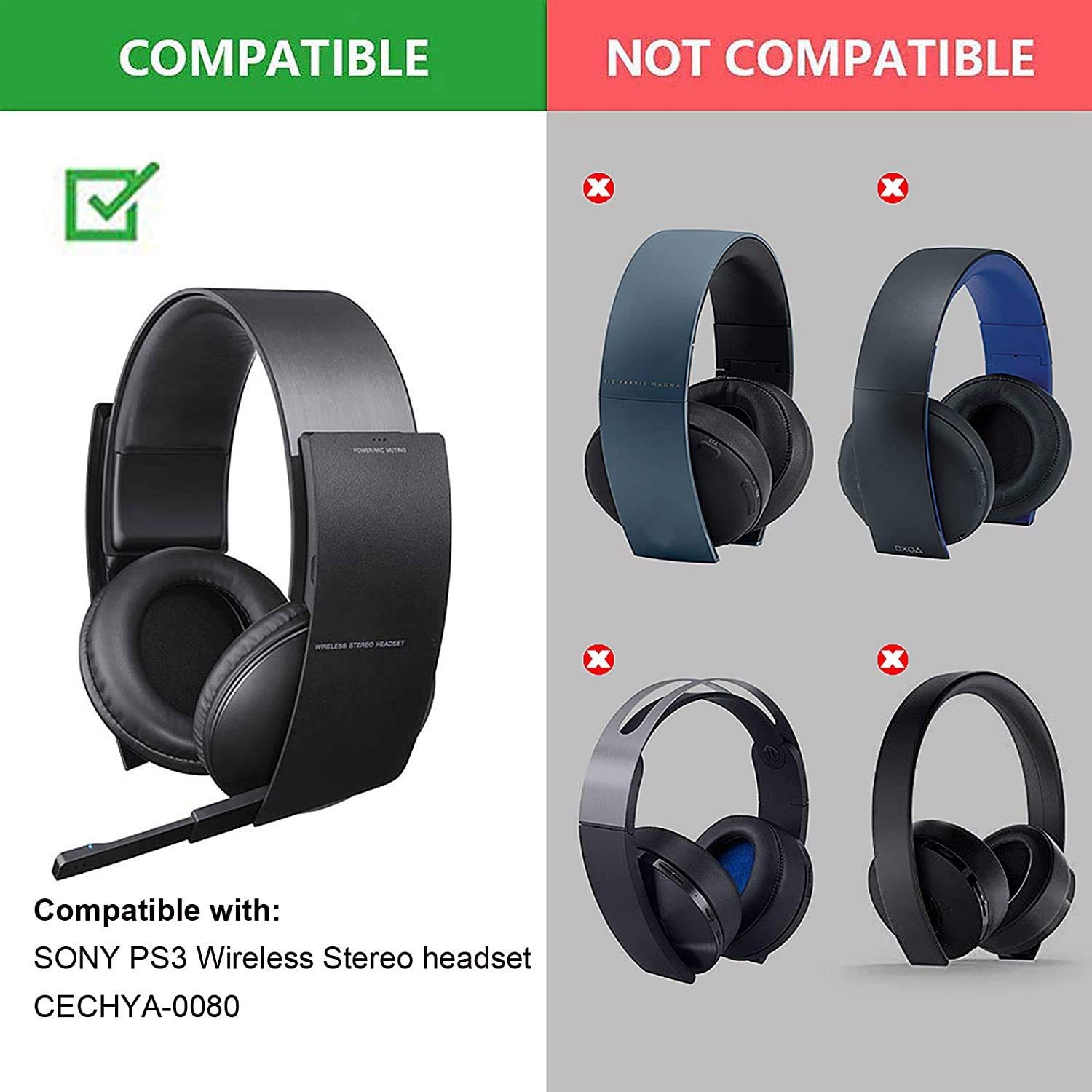 Bumdenuu Replacement Ear Cushions & Headband Pad for PS3 PS4 Wireless CECHYA-0080 Stereo Headset - Comfortable Gaming Headphone Accessories for Long Play Sessions