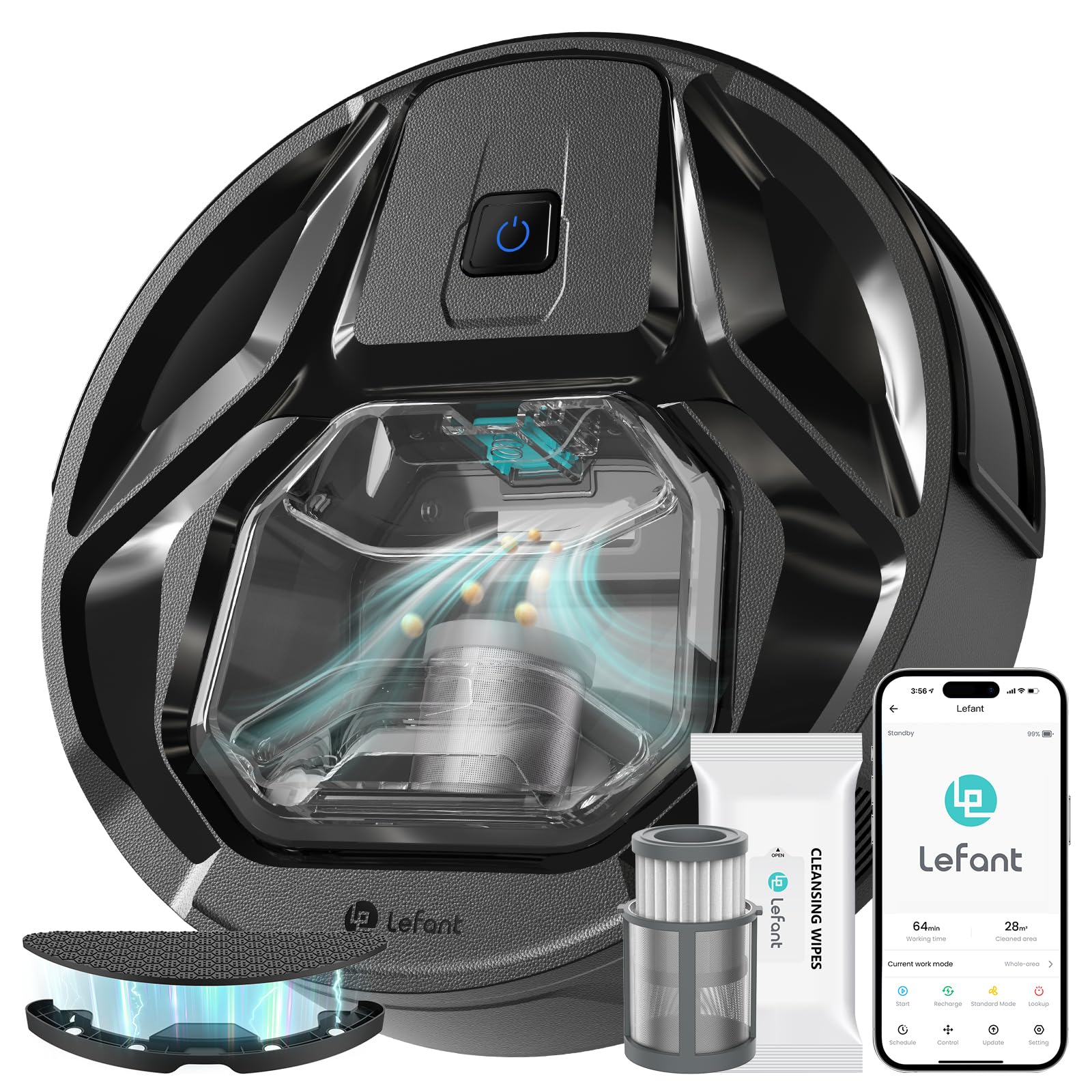 Lefant M320 Robot Vacuum Cleaner with 6000Pa Strong Suction, Smart Carpet Detection & Alexa Compatibility - 800ml XL Dustbin, 210min Runtime, Ultra Quiet for Hard Floors & Pet Hair - Perfect for Large Homes with Pets & High-Pile Carpets