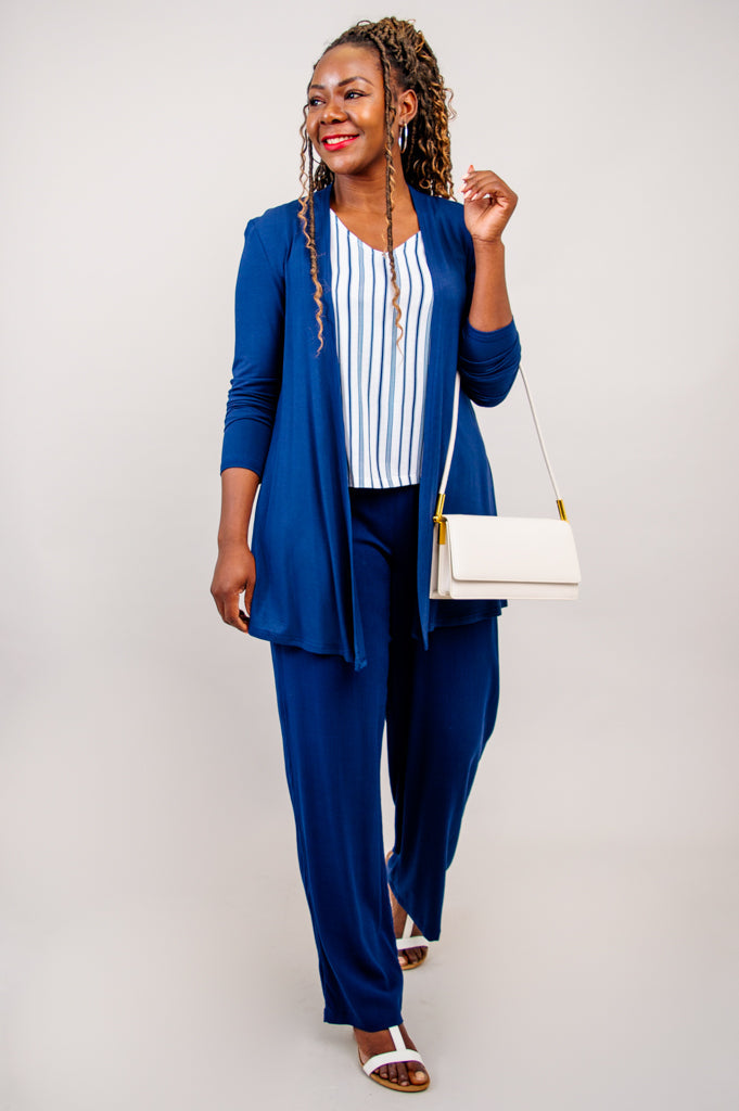 Havana Tank Top - Indigo Stripe Linen Bamboo Blend Women's Shirt - Perfect for Summer Outfits, Beach Wear & Casual Style