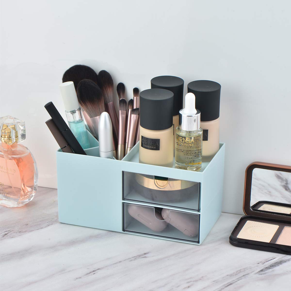 Citmage 5-Compartment Desk Organizer - Plastic Office Workspace Caddy for Pencils, Pens, Markers & Erasers - Blue Desktop Storage Box for School, Office & Home Organization
