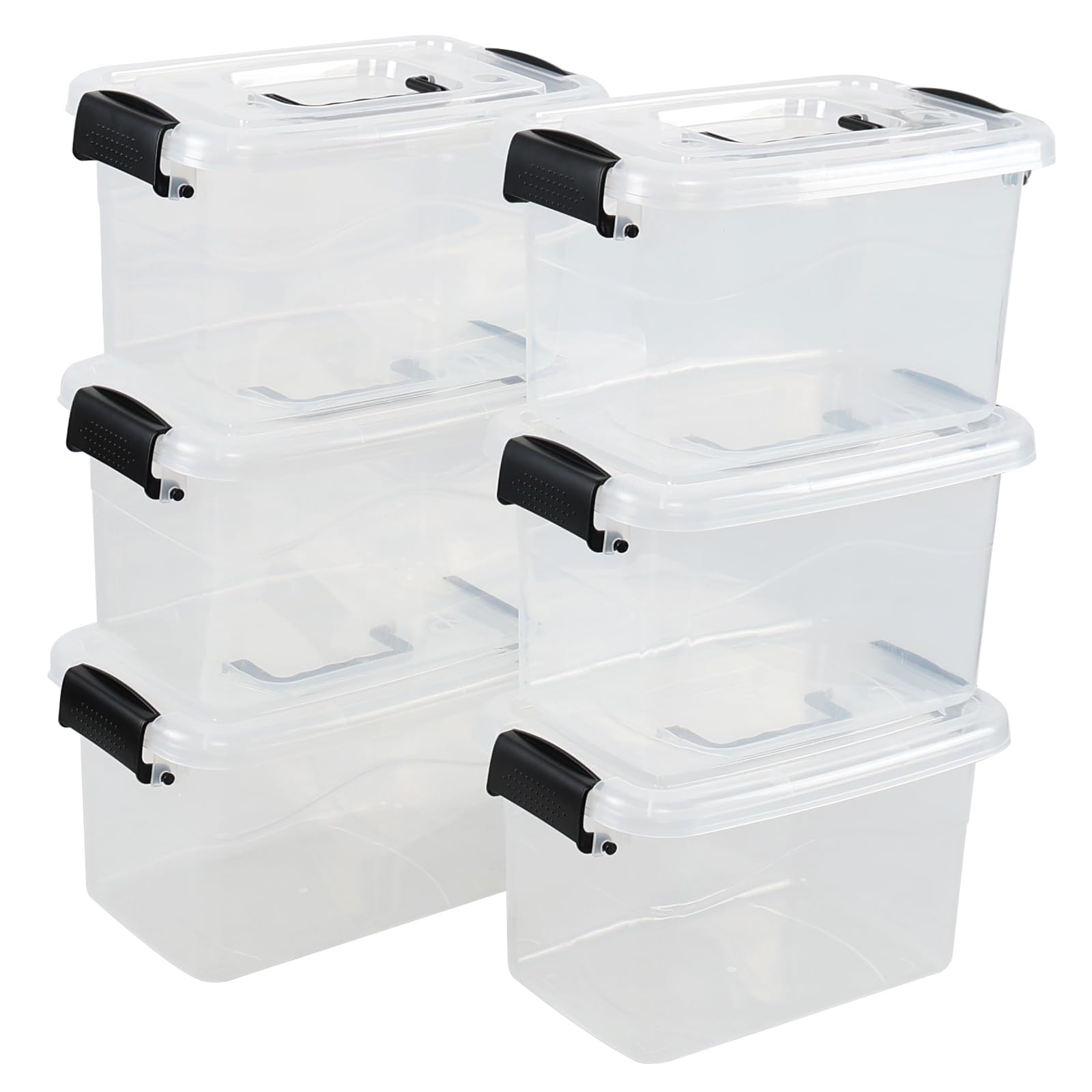 6-Pack 5 Quart Clear Plastic Storage Bins with Latching Lids & Handles - Small Organizer Containers for Home, Office, Closet & Toy Storage