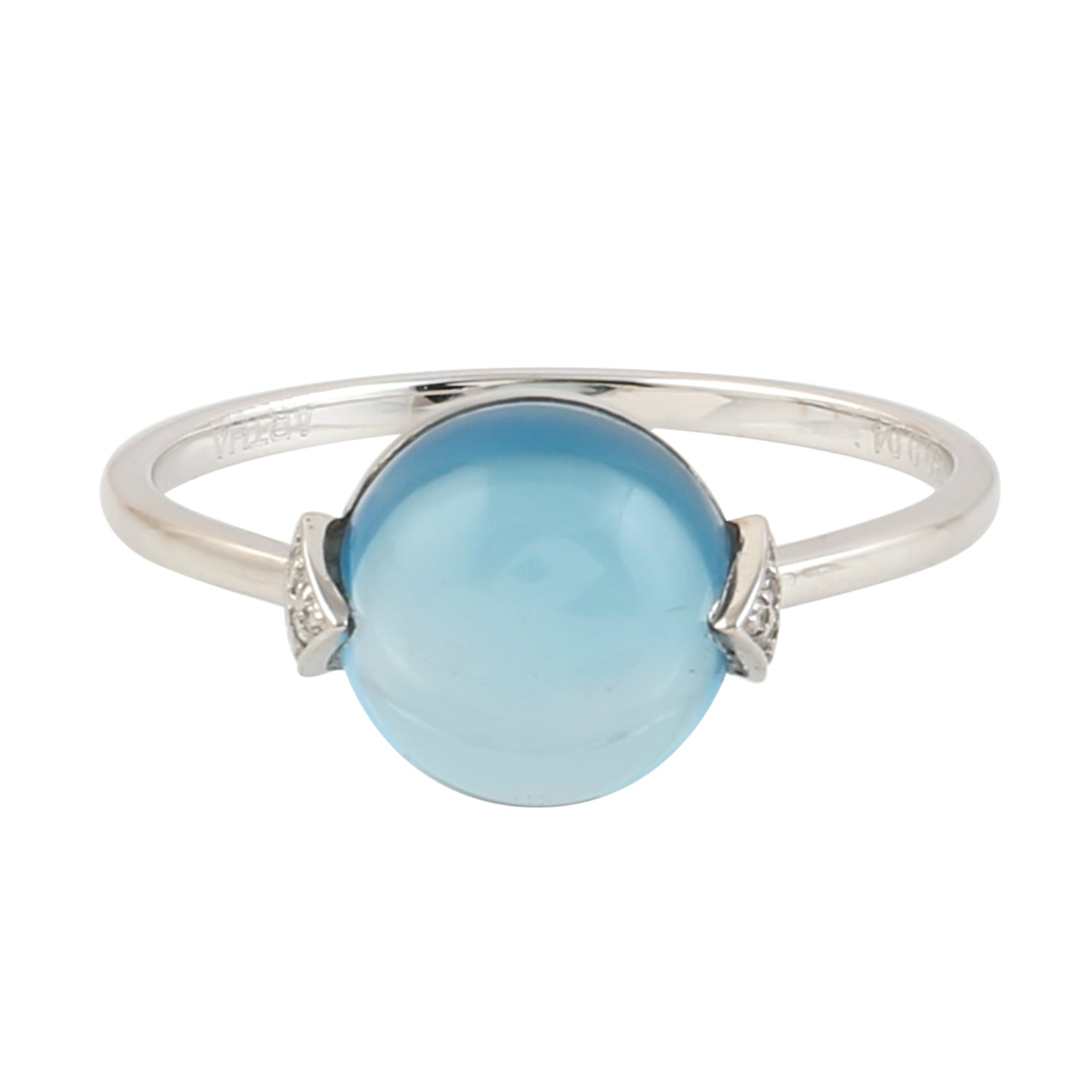 Blue Topaz Gemstone Pave Diamond 18k White Gold Ring for Women - Perfect for Engagement, Anniversary & Special Occasion Gifts