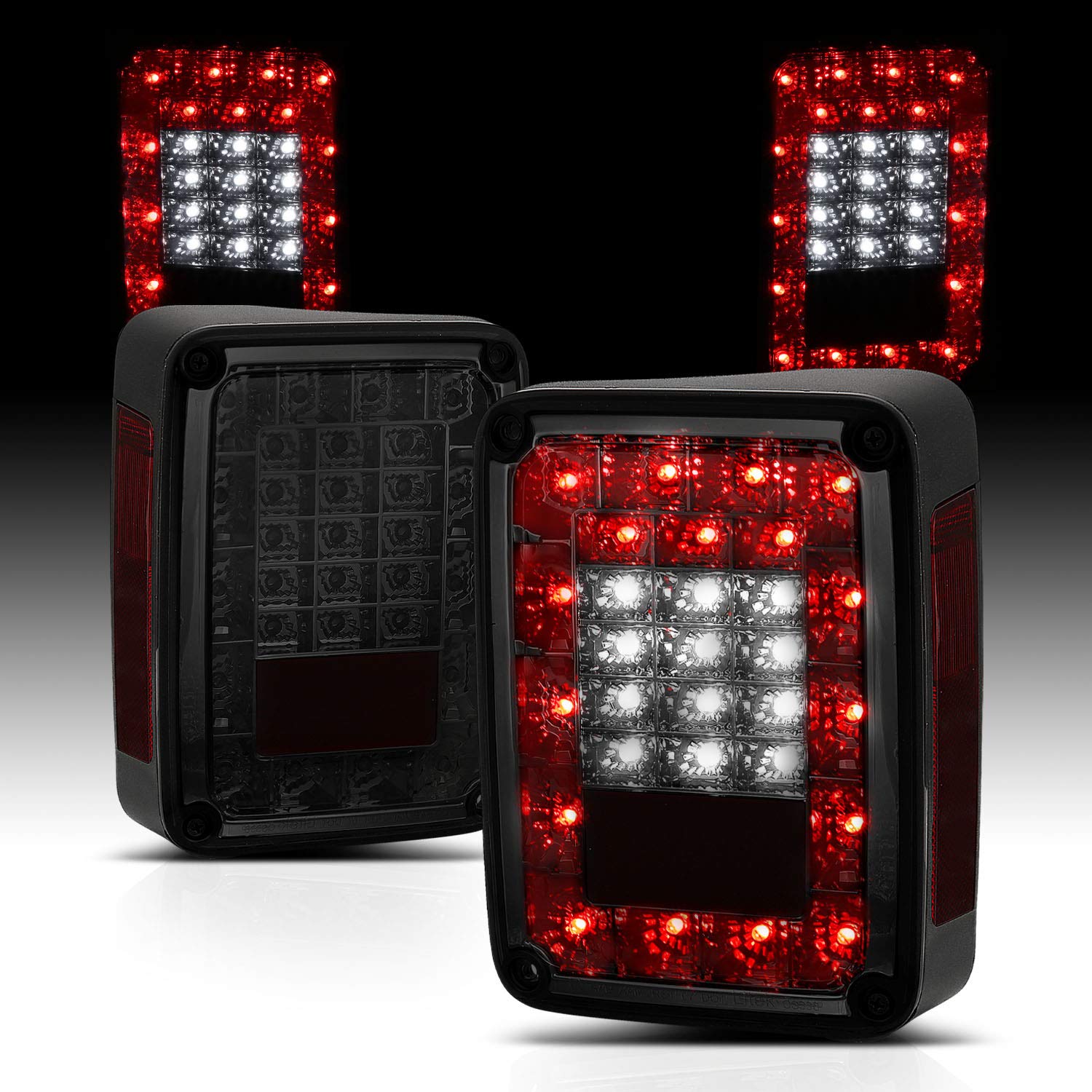 AmeriLite LED Smoke Tail Lights for Jeep Wrangler - Left & Right Side Pair - Waterproof & Durable for Off-Roading, Night Driving & Custom Jeep Builds