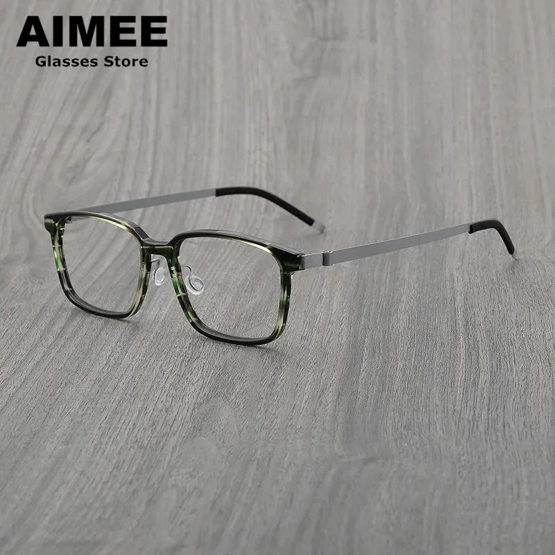 Unisex Full Rim Square Screwless Titanium Acetate Eyeglasses Frame 6007 - Lightweight Durable Glasses for Work, Reading & Everyday Wear