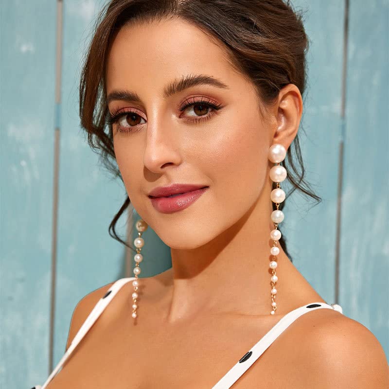 14K Gold Plated White Pearl Drop Dangle Earrings for Women - Hypoallergenic Elegant Wedding Bridal Jewelry - Perfect for Bridal Party, Anniversary Gifts & Special Occasions