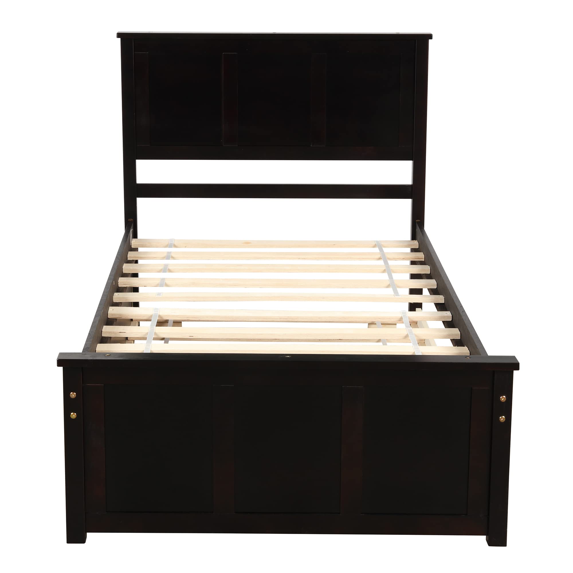 Minimalist Wooden Platform Bed Frame with Trundle - Twin Size, Easy Assembly, Retro Design in Espresso Finish - Perfect for Small Bedrooms, Guest Rooms & Kids' Rooms