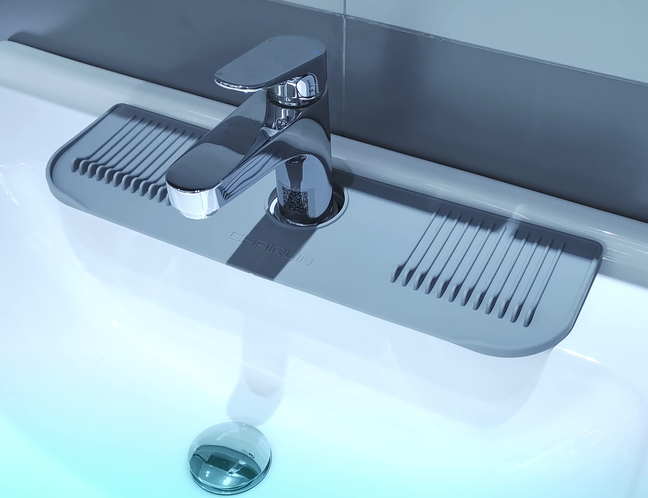 Self-Draining Silicone Faucet Water Catcher Mat - Drip Protector & Splash Guard for Kitchen Sink, Bathroom, Bar, Farmhouse & RV Countertops | Prevents Water Damage & Mess for Easy Cleaning (Perfect for Daily Use, Dishwashing & Handwashing)
