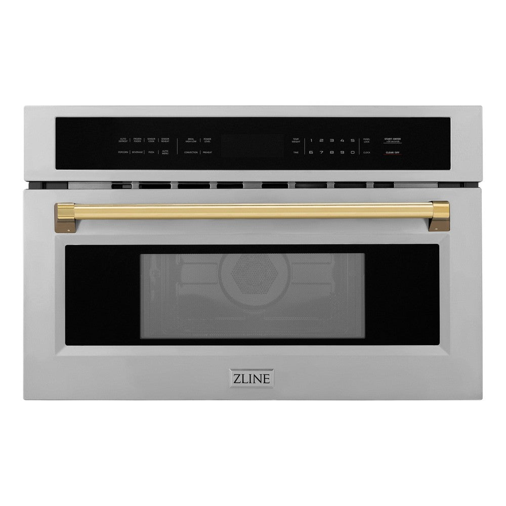 ZLINE Autograph Edition 30 Inch Built-In Convection Microwave Oven - 1.6 cu ft Stainless Steel with Polished Gold Accents (MWOZ 30 G) - Perfect for Modern Kitchens, Small Spaces & Gourmet Cooking