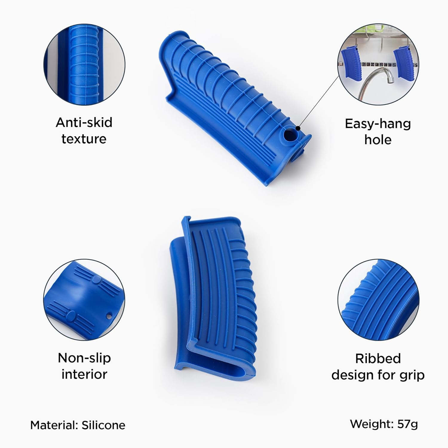 Kuber Industries Silicone Hot Handle Holder Set of 2 - Heat Resistant, Non-Slip Pot Holders for Stove, Oven & Grill - Blue Kitchen Handle Covers for Safe Cooking & Baking