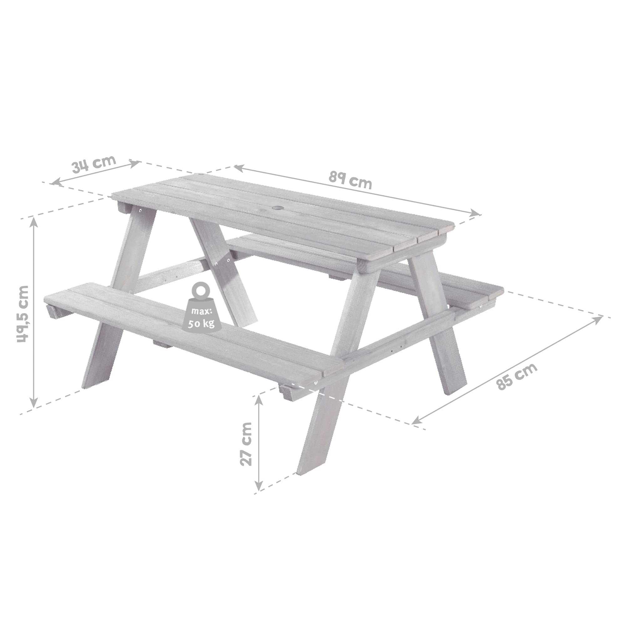 Wooden Kids Picnic Table Set for 4 - Outdoor Children's Play Table with 2 Benches - Weatherproof Grey Play Furniture for Backyard, Garden & Indoor Use - Perfect for Playdates, Snack Time & Outdoor Activities