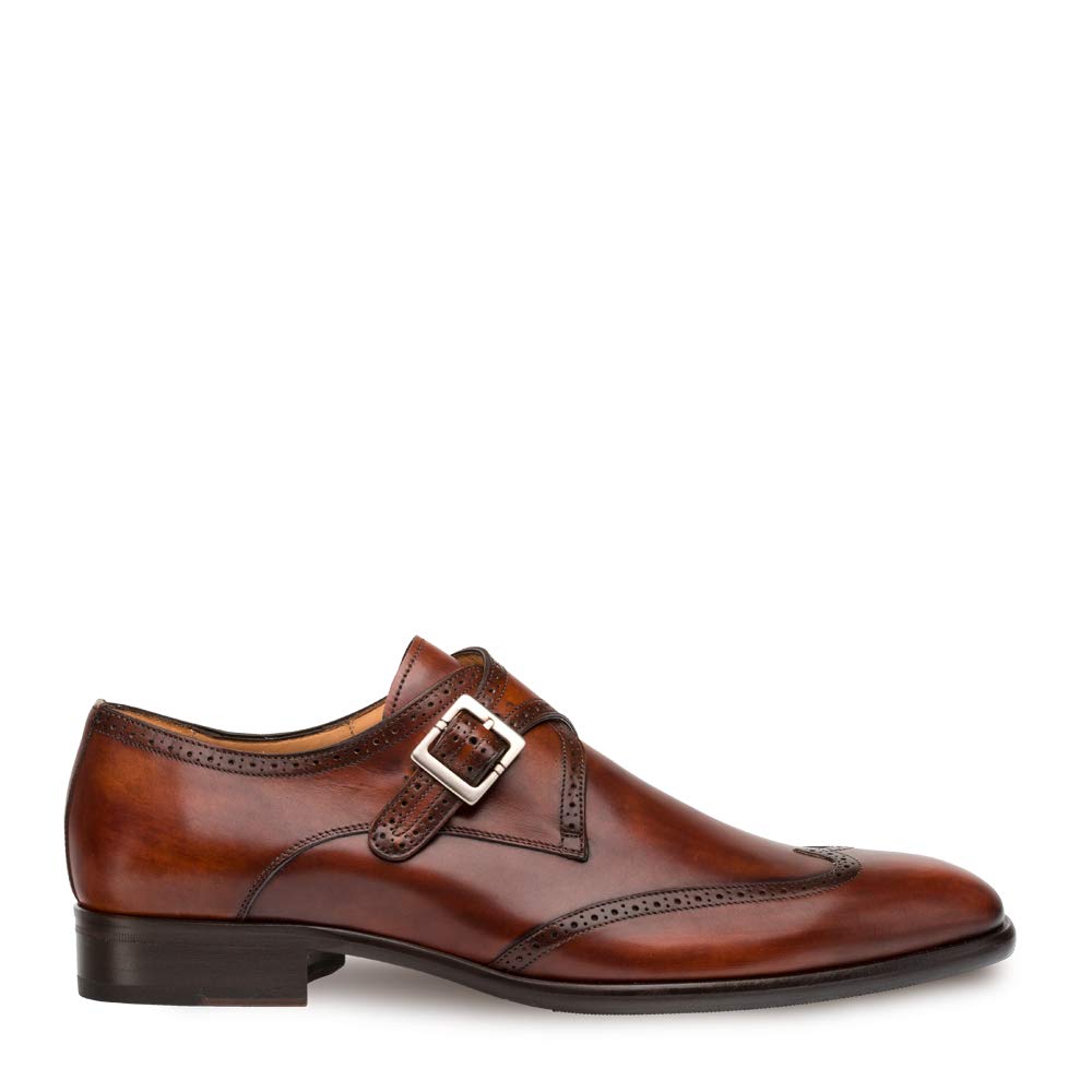 Mezlan Forest Men's Luxury Wingtip Oxford Dress Shoes - Handcrafted in Spain - Premium Burnished Calfskin Leather with Perforated Detailing - Medium Width (Cognac, Size 10.5 US) - Perfect for Business, Weddings & Formal Occasions