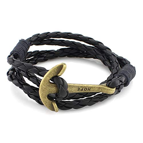 40cm PU Leather Anchor Bracelet for Men - Stylish Wristband Wrap Charm Hand Cuff Jewelry, Perfect for Casual Outings and Gift Giving