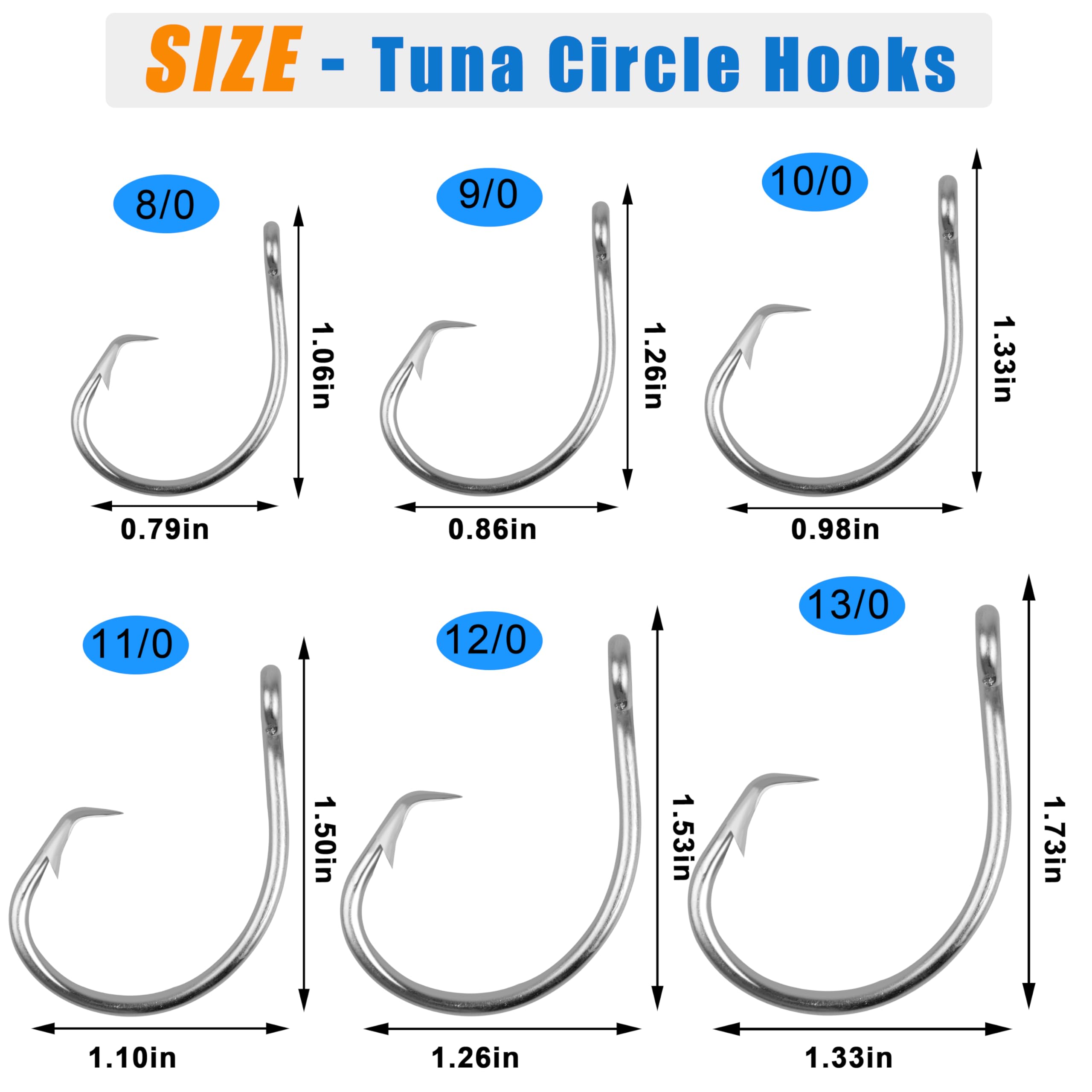 FUSIGO Saltwater Tuna Giant Circle Hooks 8/0-28/0 - Stainless Steel Big Game Fishing Hooks for Swordfish, Tuna & Shark - Heavy Duty In-Line Circle Hooks for Deep Sea Fishing & Offshore Angling