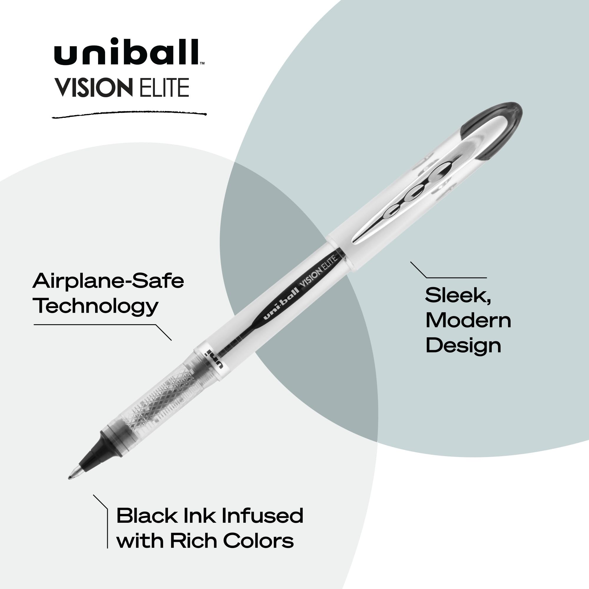 Uniball Vision Elite Rollerball Pens - 8 Pack Black Bold 0.8mm Fine Point Smooth Writing Pens for Office, School & Journaling - Premium Bulk Office Supplies