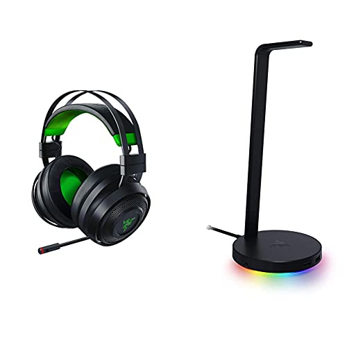 Razer Nari Ultimate Wireless 7.1 Surround Sound Gaming Headset for Xbox One with Base Station V2 & Chroma Lighting - Black/Green - Perfect for Competitive Gaming & Immersive Entertainment