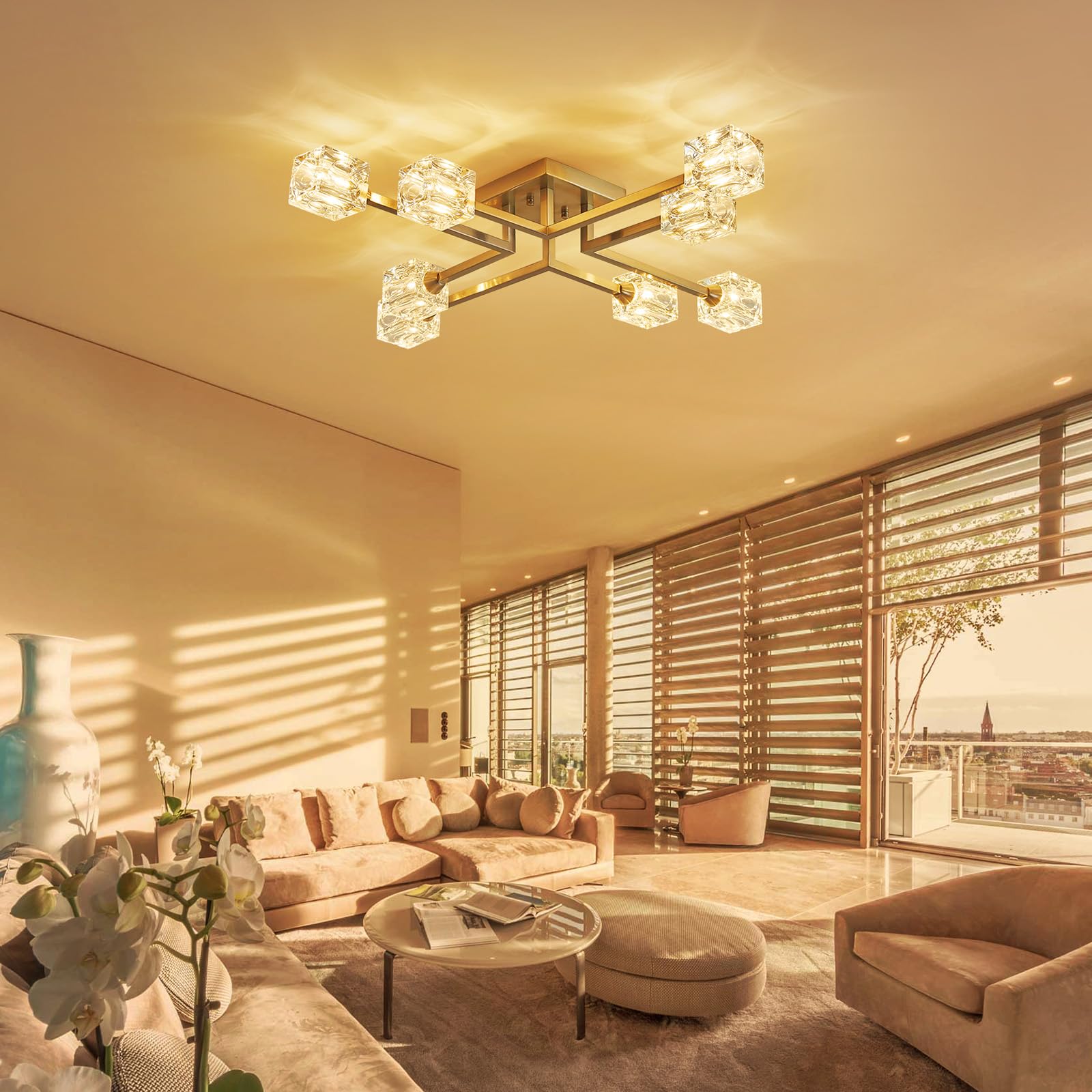 XINGQI 8-Lights Modern Semi Flush Mount Ceiling Light Fixture - Brushed Nickel Sputnik Chandelier for Dining Room, Living Room, Kitchen, Bedroom & Entryway - Elegant Lighting Solution for Home Decor & Interior Design