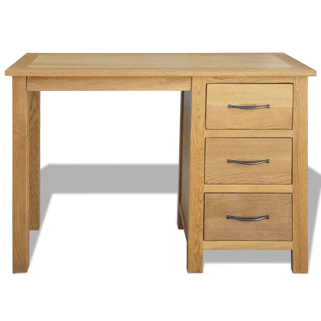 Solid Oak Wood Writing Desk with 3 Drawers - 41.7
