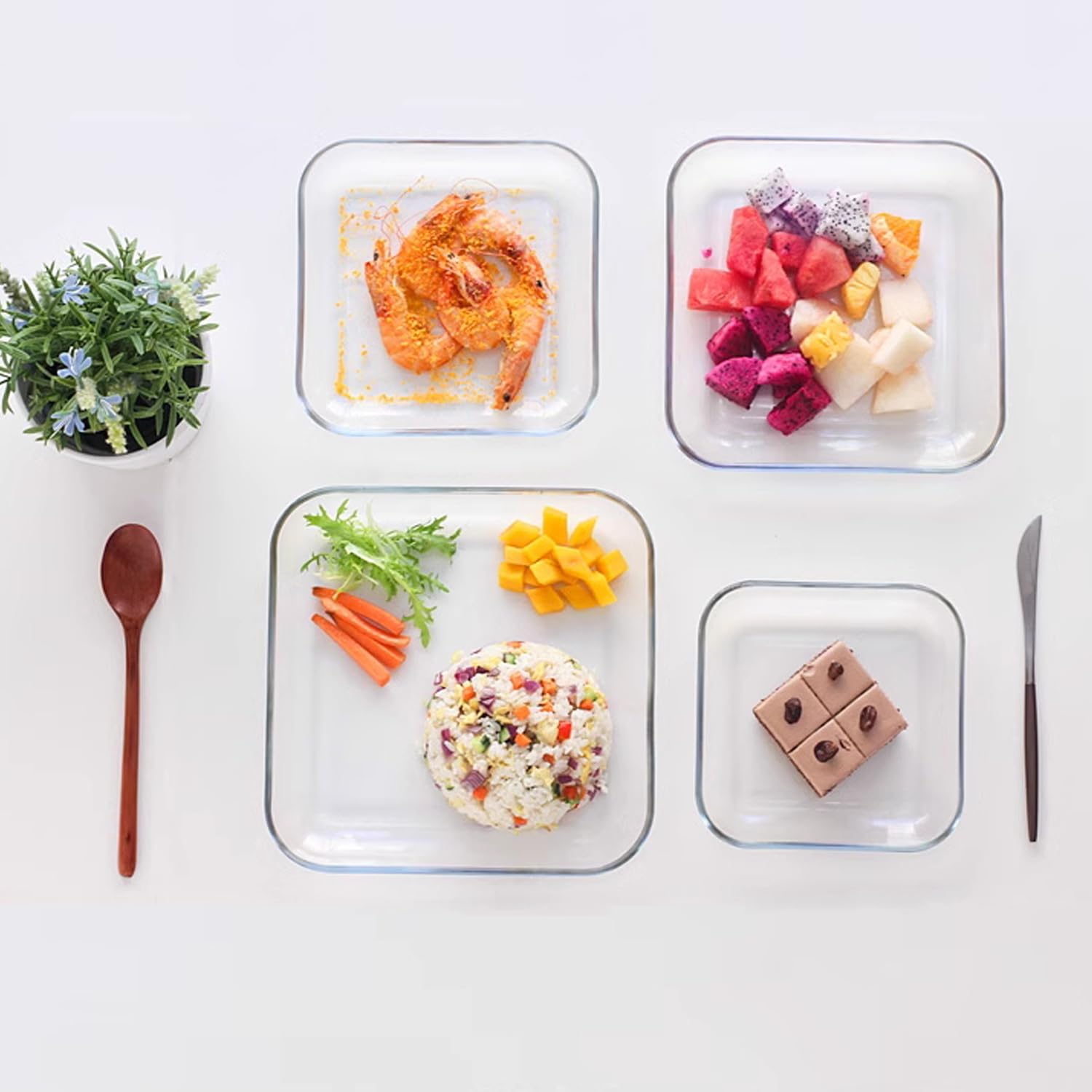 7 Inch Square Tempered Glass Dessert Plates - Set of 3, Mini Appetizer & Salad Plates for Cake, Fruit, Snacks - Perfect for Parties, Weddings, and Home Dining