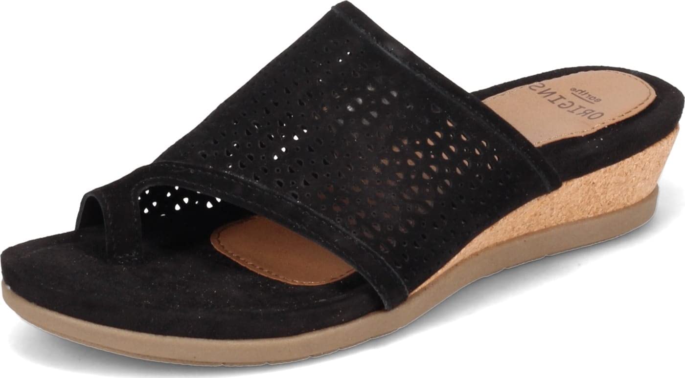 Earth Origins Women's Pearl Suede Toe Loop Wedge Sandals - Comfortable Summer Casual Shoes for Beach, Vacation & Outdoor Walking