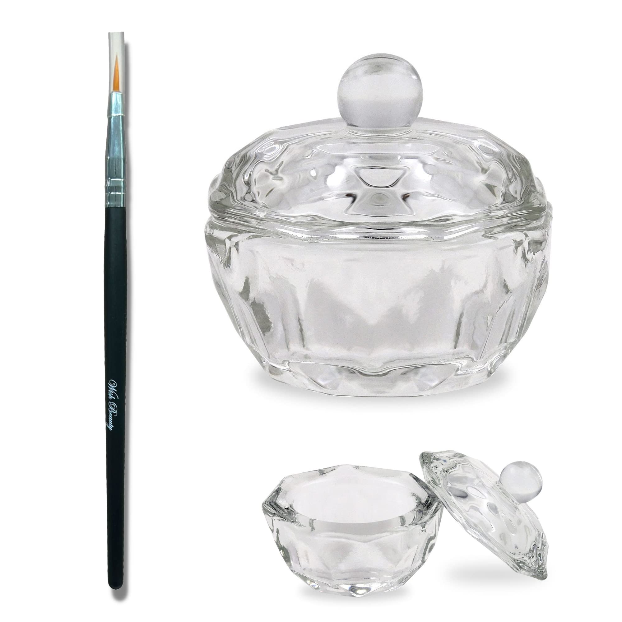 Professional Acrylic Liquid & Monomer Dappen Dish Set with Tint Lash Brush | Crystal Nail Art Powder Cup & Free Round Brush | Perfect for Nail Extensions, Acrylic Nail Art & Salon Professionals