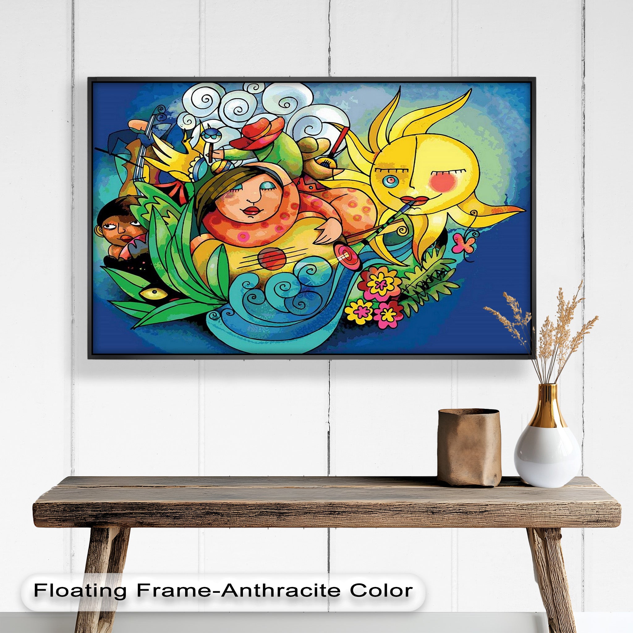 Vibrant Surreal Art Print - Framed Sunshine Oil Painting for Living Room, Bedroom & Office Decor | Modern Abstract Wall Art