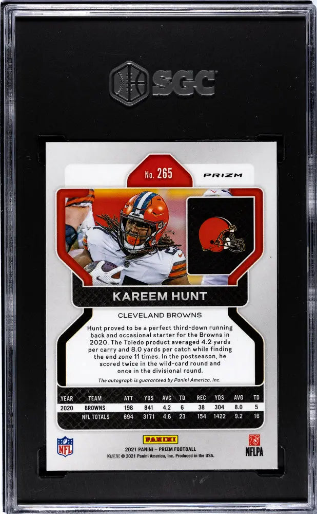 2021 Panini Silver Prizm Kareem Hunt Autographed Football Card #265 SGC 8 Graded - Rare Collectible for Sports Memorabilia Fans & Card Collectors