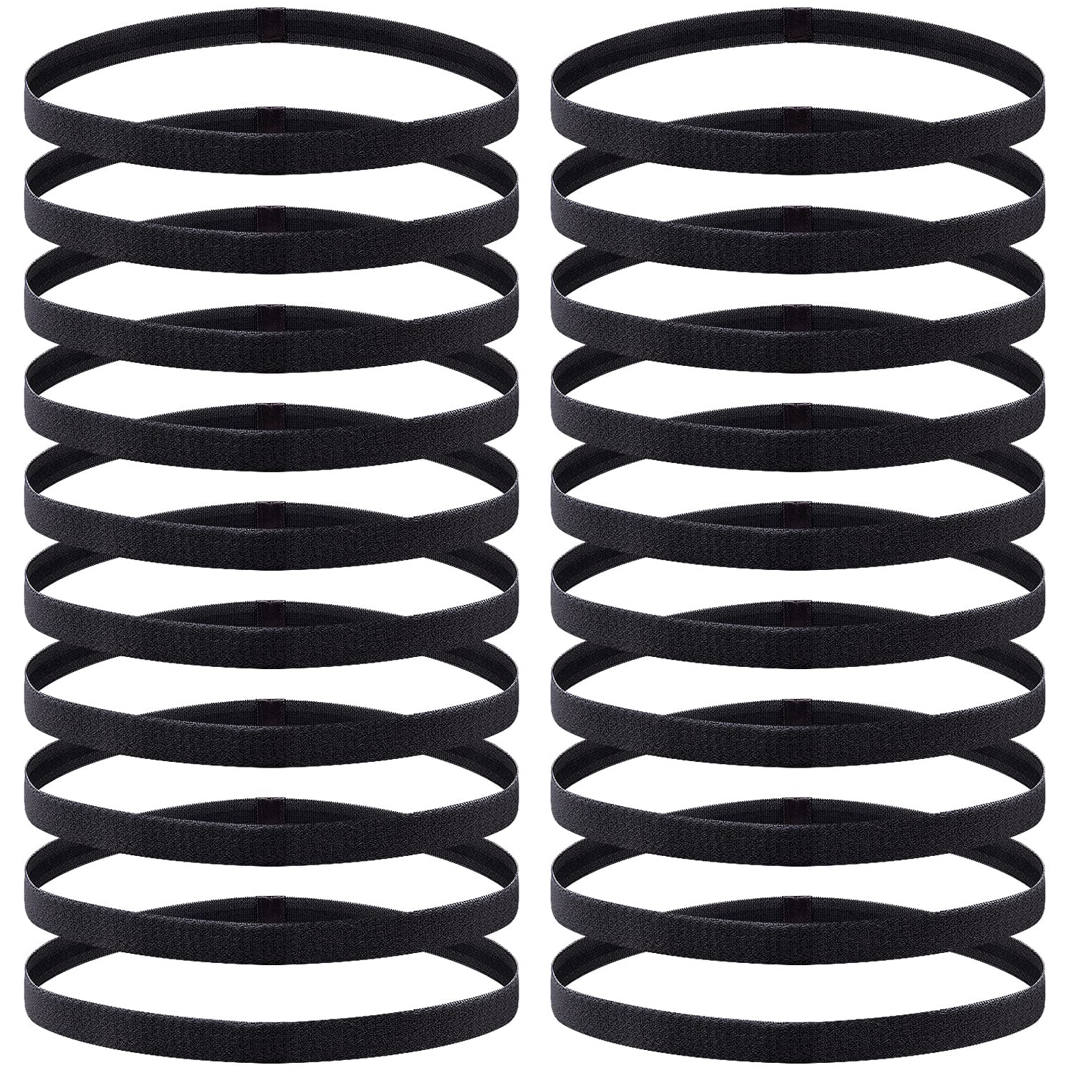 Duufin 20 Pack Non-Slip Elastic Sports Headbands - Sweat Absorbent Workout Headbands for Women, Men & Girls - Thin Hair Bands for Running, Yoga, Gym & Tennis (Black)