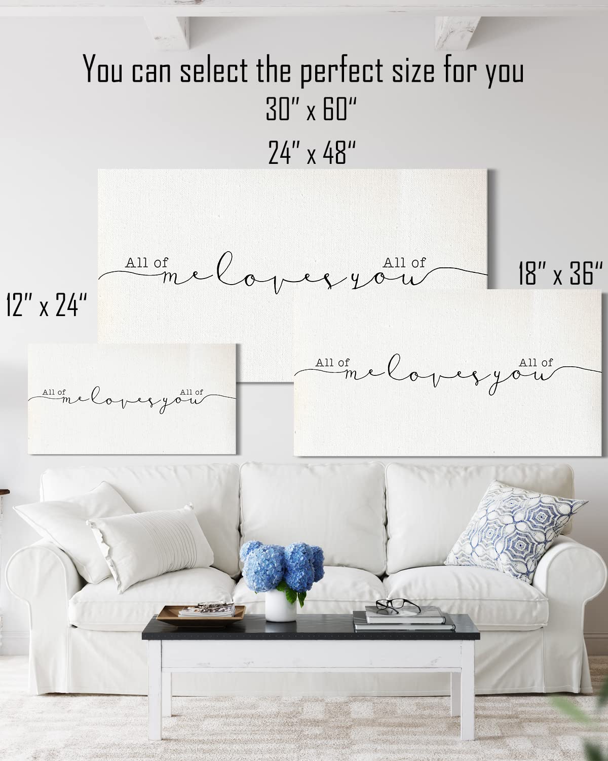 All of Me Loves All of You - Minimalist Canvas Wall Art for Master Bedroom - Romantic Couples Decor - 60x30 Ready to Hang - Perfect Wedding & Anniversary Gift - Ideal for Bedroom, Living Room & Home Decor