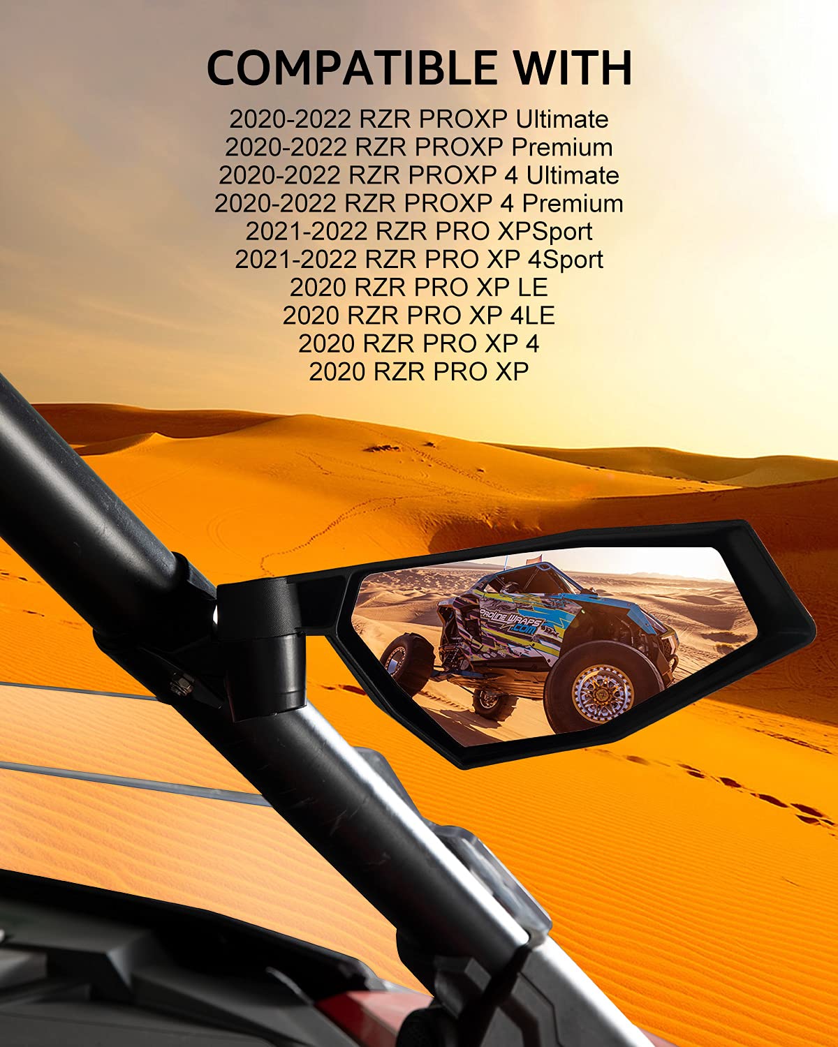 A & UTV PRO Adjustable Break-Away Folding Side View Mirrors for 2020-2025 Polaris RZR Pro XP, 2022-2025 RZR Pro R, 2022-2024 RZR Turbo R – Durable Replacement for OEM #2883762 (2-Piece Set) – Perfect for Off-Roading, Trail Riding & Side-by-Side Adventures