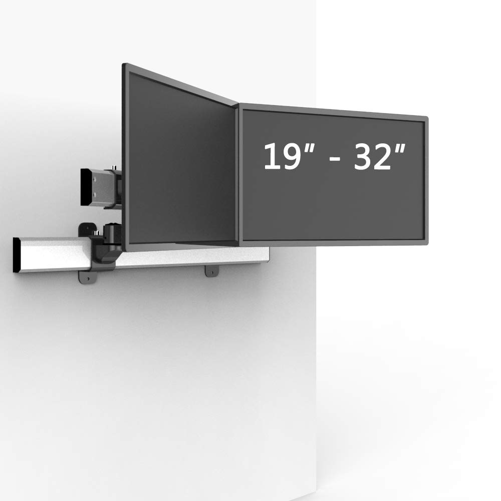 Adjustable Dual Monitor Wall Mount Bracket with Swivel Arm - Slideable VESA Stand for 13-32 Inch Screens - Perfect for Home Office, Gaming & Workspace Setup