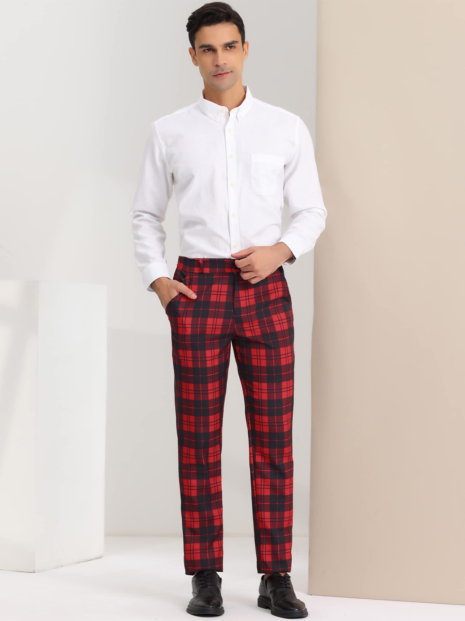 Lars Amadeus Men's Checkered Dress Pants - Flat Front Regular Fit Plaid Slacks for Work, Prom & Business | Office Wear, Formal Events & Professional Occasions