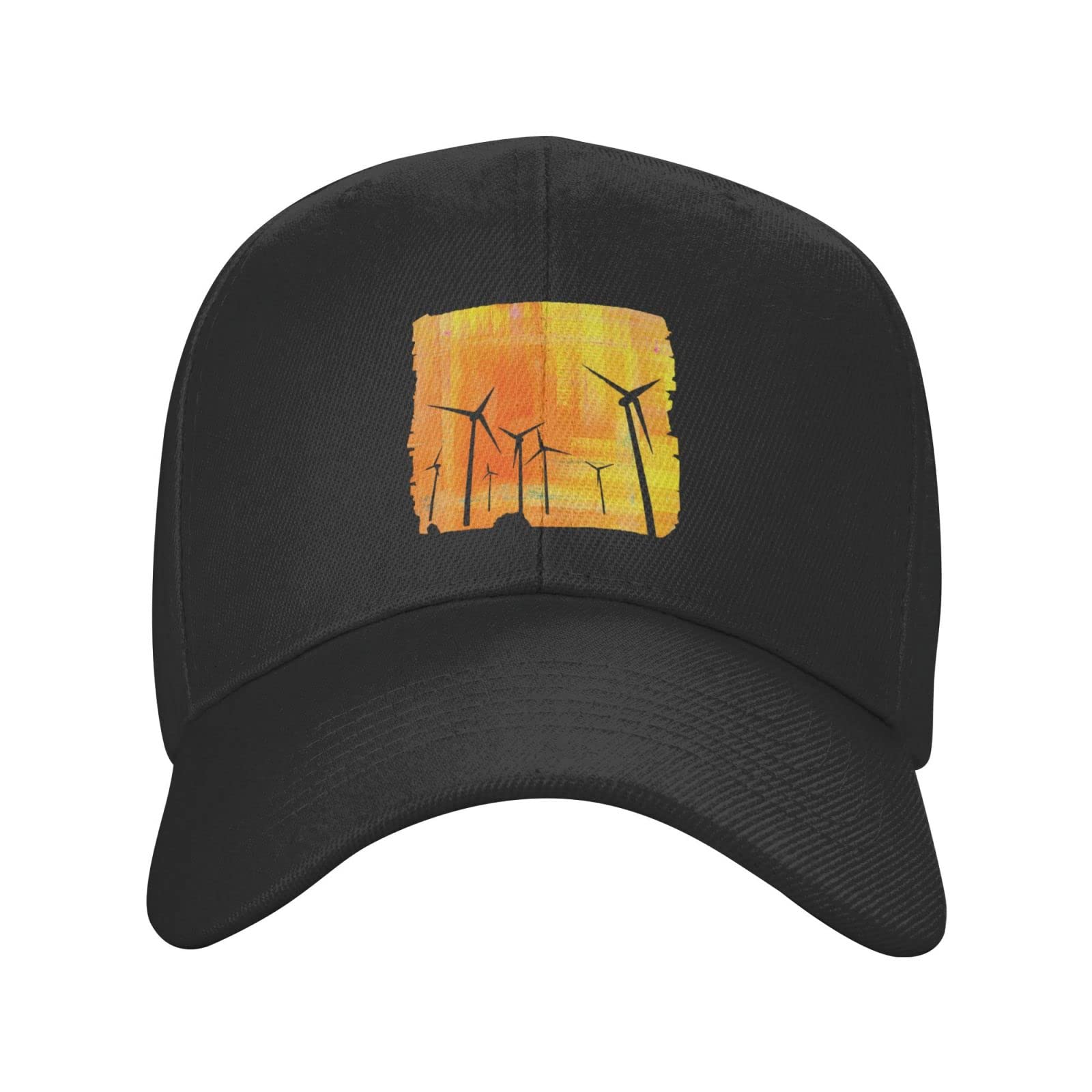 Unisex Adjustable Vintage Style Baseball Cap - Wind Turbine Design, Snug Fit Polyester Ball Cap for Men & Women (Black) - Perfect for Outdoor Sports, Hiking, and Casual Wear