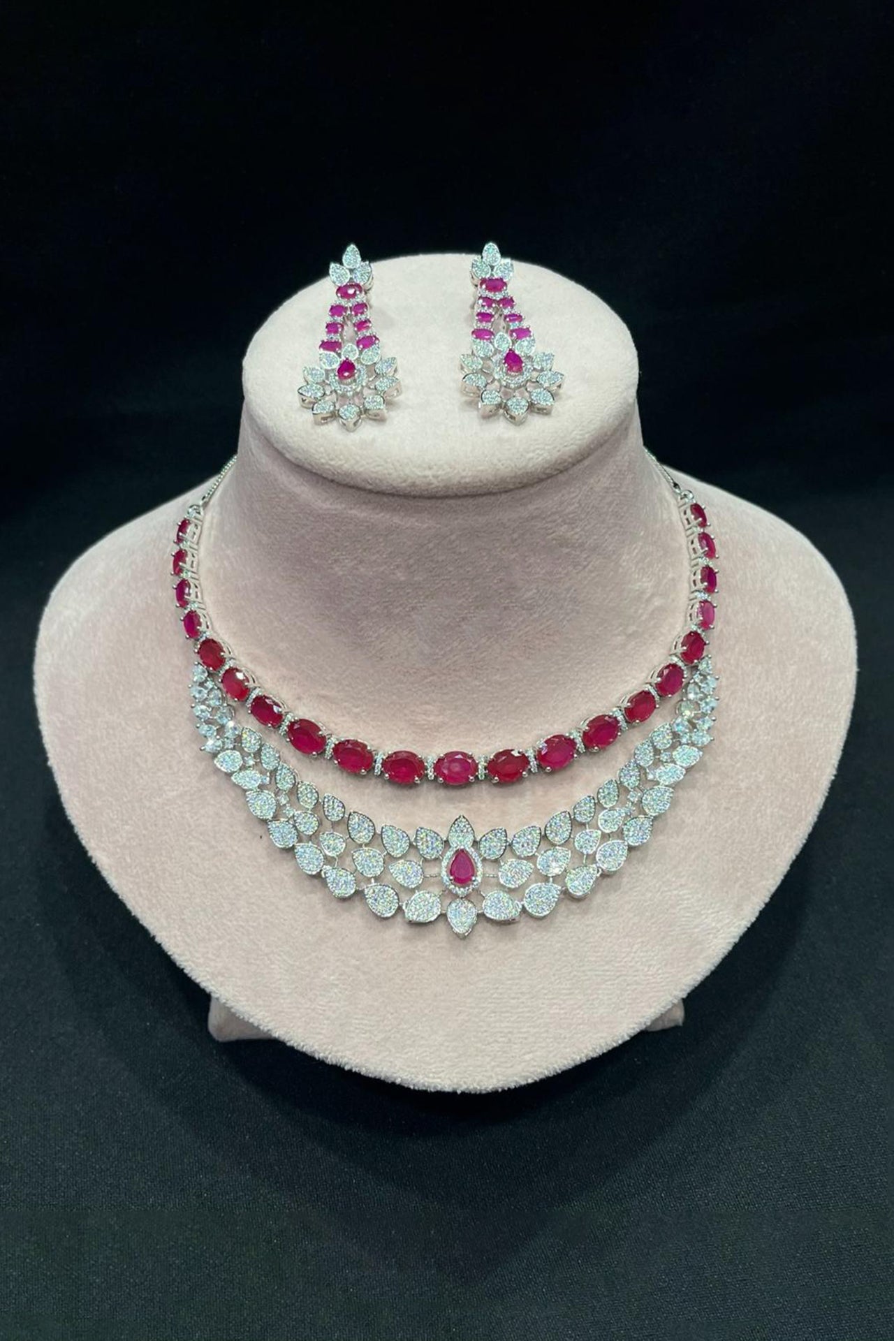 Stylish American Diamond Silver Plated Necklace and Earrings Set (D1145) - Perfect for Parties, Weddings & Date Nights - Elegant Jewelry Gift for Women