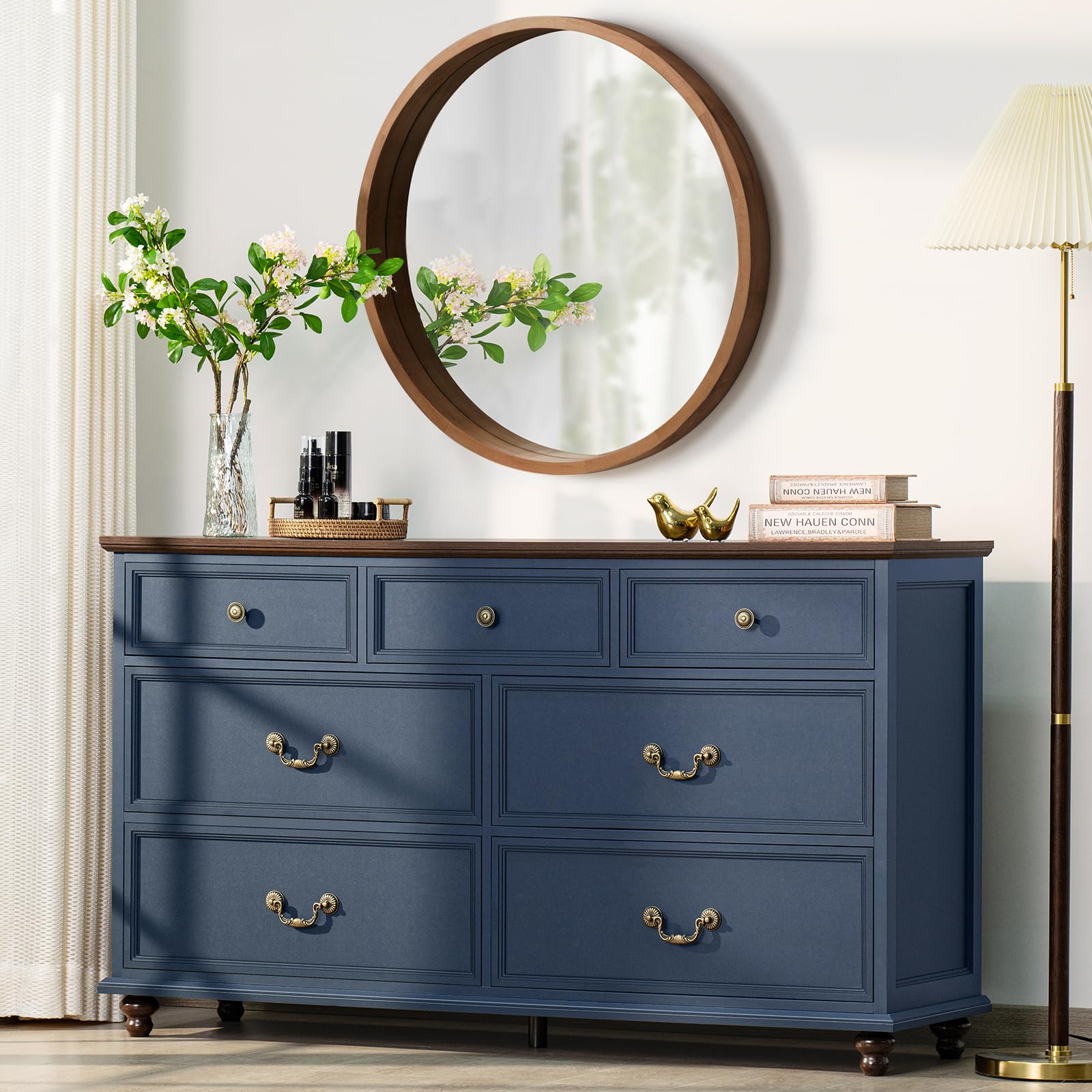 Farmhouse Style Nightstand Set of 2 with Charging Station & 7-Drawer Wood Dresser - 54