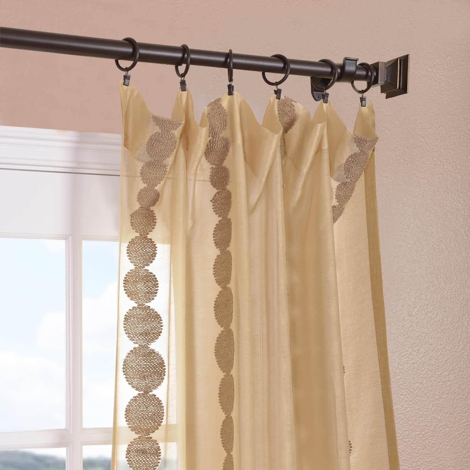 Cleopatra Gold Embroidered Striped Sheer Curtains for Living Room & Bedroom - Elegant Window Drapes with Luxurious Design for Home Decor