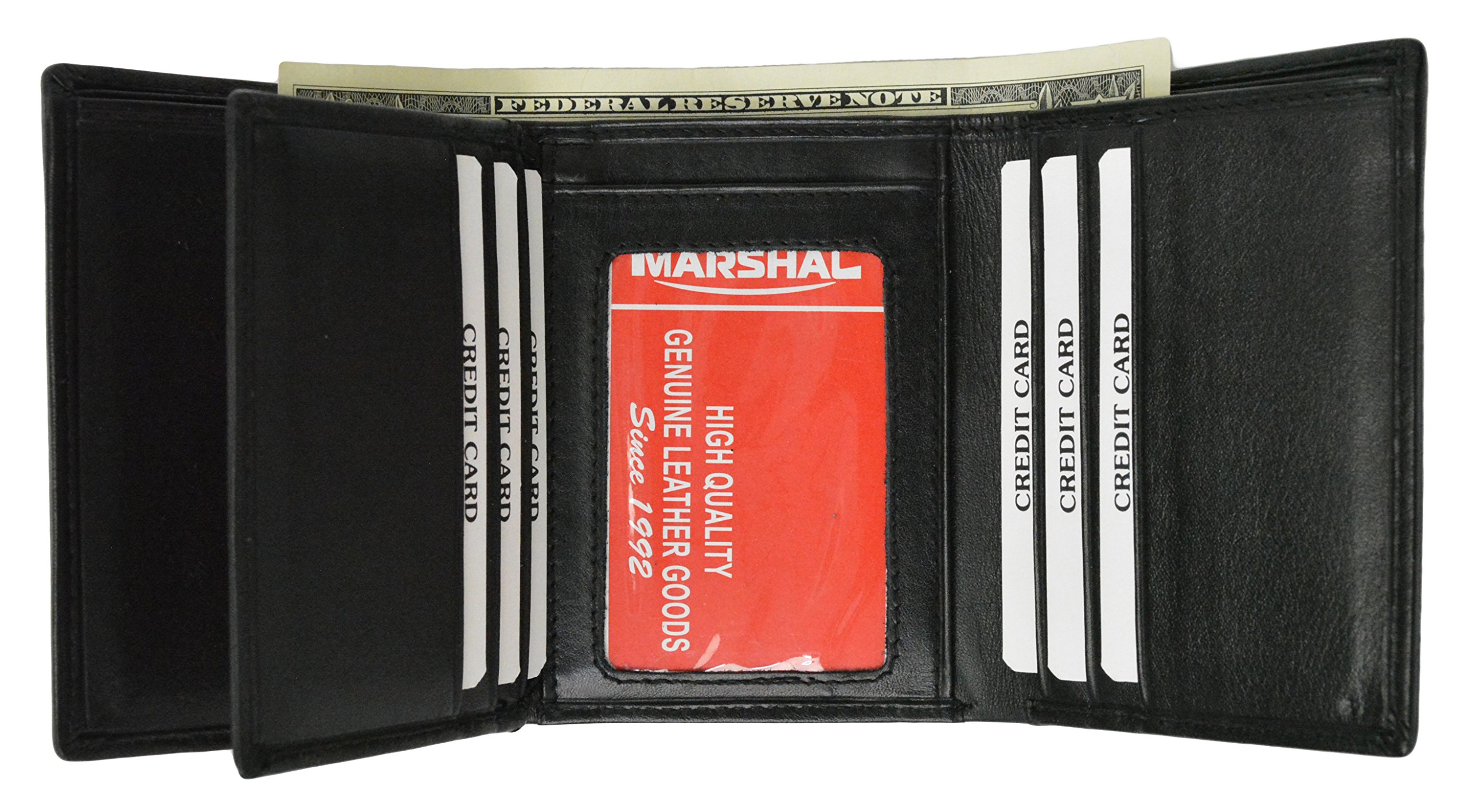 Classic Men's Black Leather Trifold Wallet with ID Window - Perfect for Everyday Use, Travel & Business