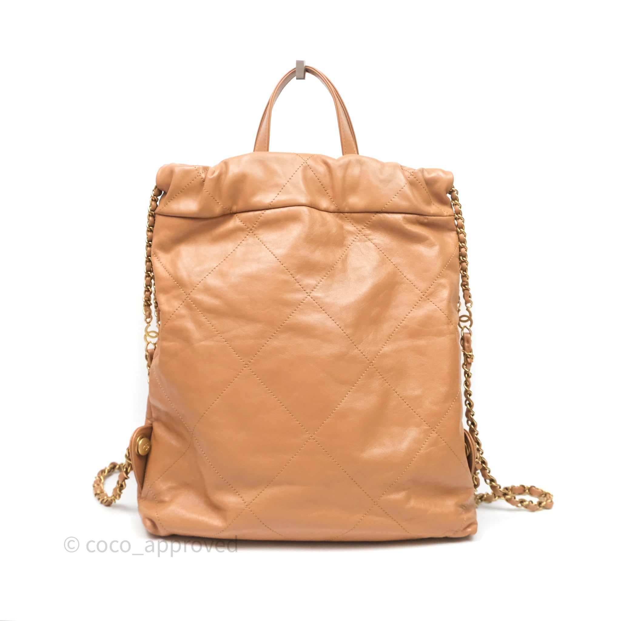 Chanel 22 Small Backpack in Camel Shiny Calfskin with Gold Hardware - Luxury Designer Handbag for Women, Perfect for Everyday Use & Travel Accessories