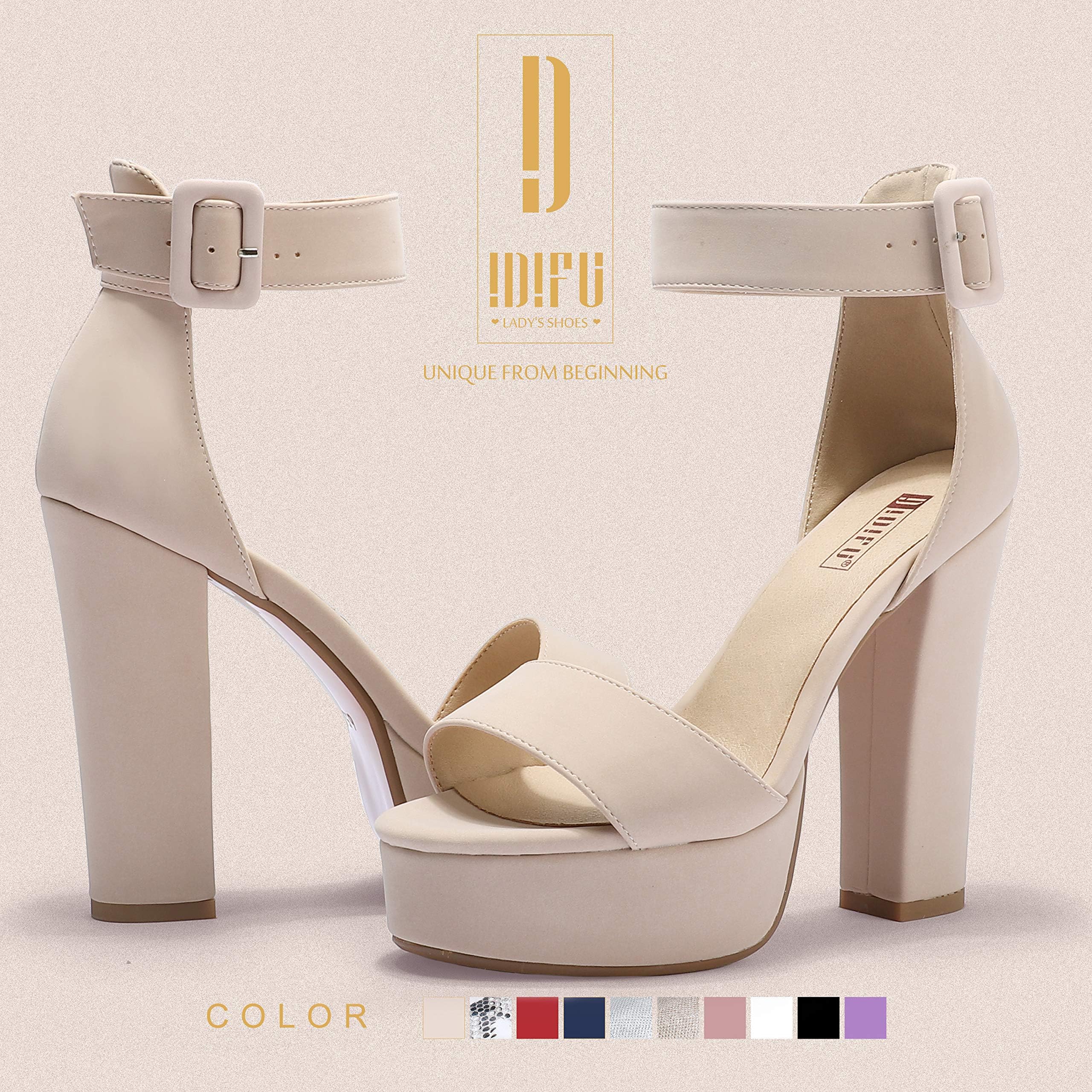 IDIFU IN5 Sabrina Women's Chunky Block Heel Sandals - Sexy Ankle Strap Open Toe Platform Heels for Wedding, Party & Dress Occasions | Comfortable High Heels for Evening Events, Date Nights & Special Occasions
