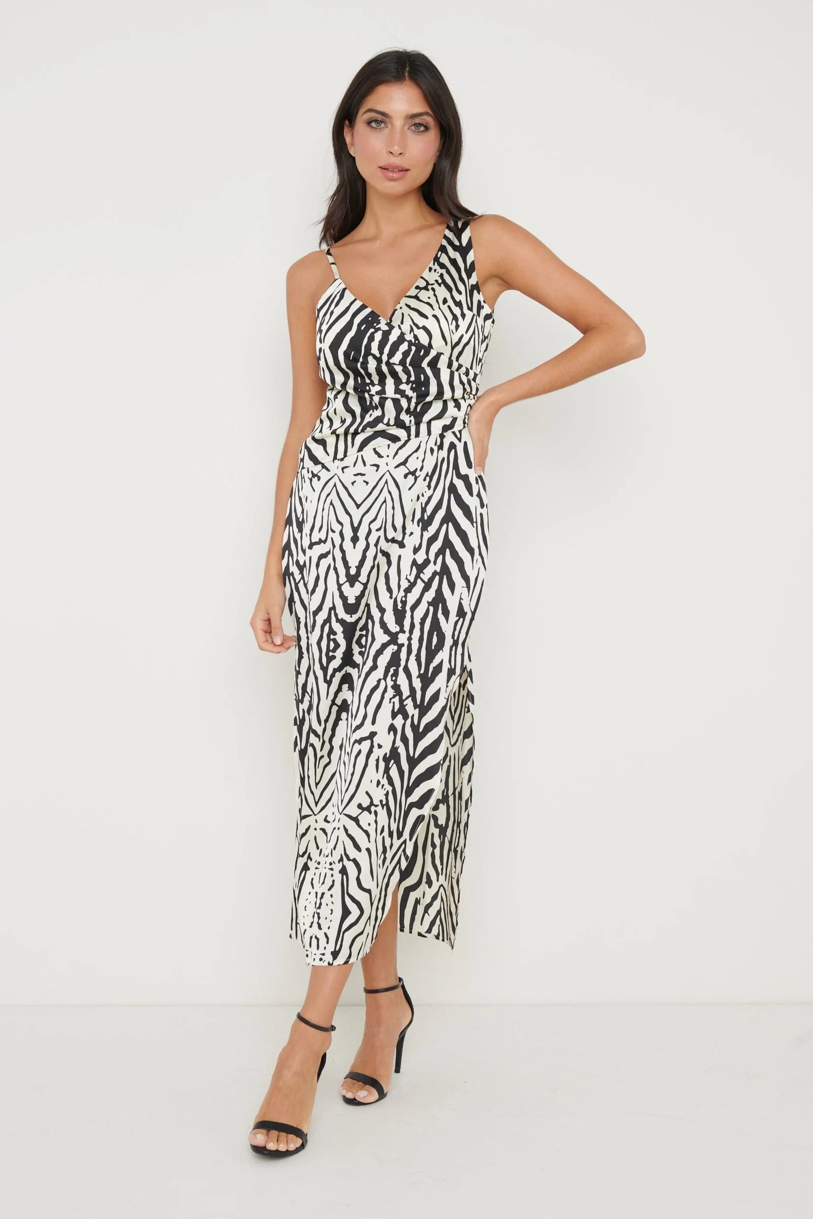 Briella Printed Wrap Midi Dress for Women - Floral Summer Casual Dress with V-Neck & Belt - Perfect for Beach, Vacation, and Date Nights