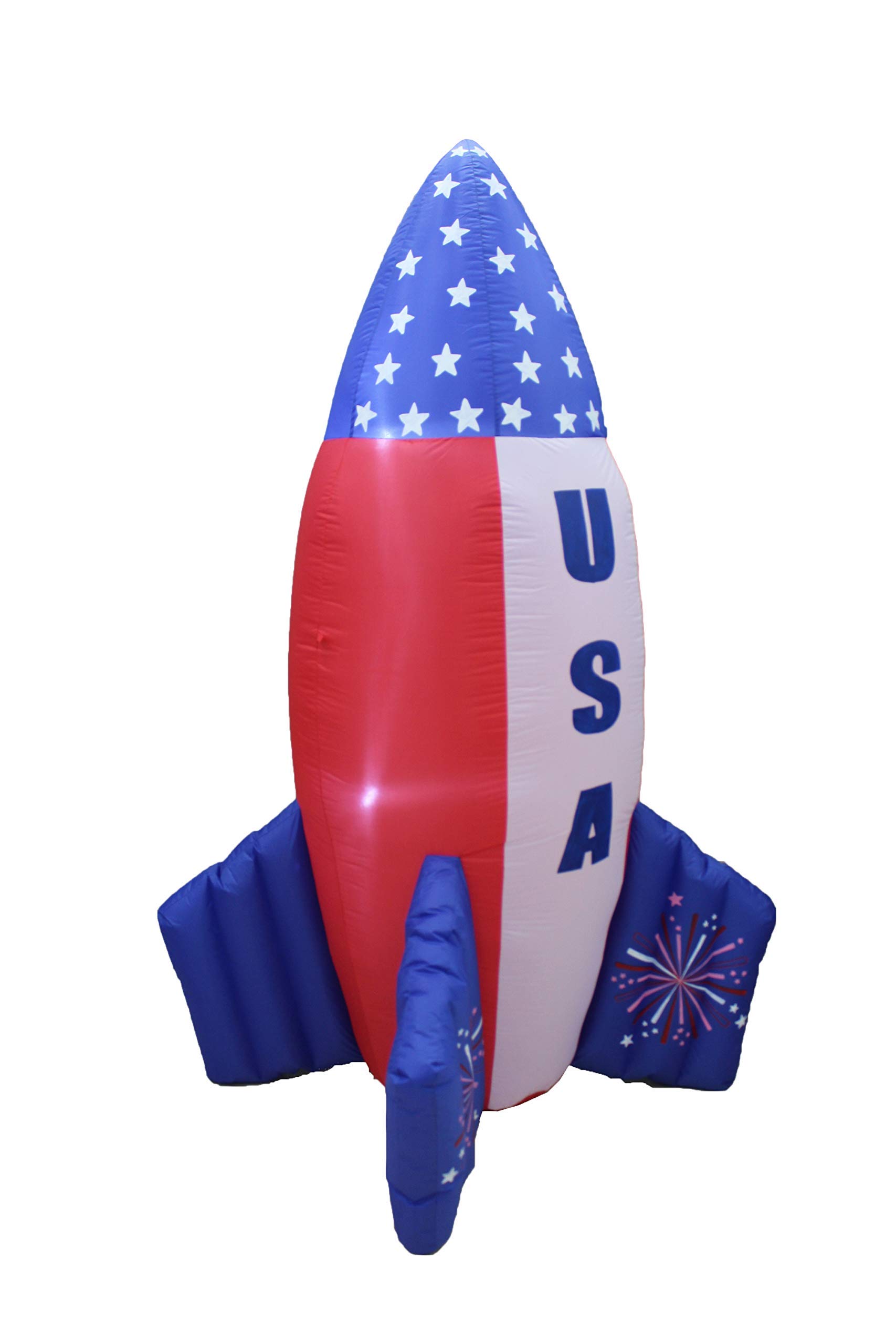 Patriotic Birthday Party Decorations Bundle - 6ft Inflatable USA Flag Rocket & Happy Birthday Cake with LED Lights - Perfect for 4th of July, Independence Day & Birthday Celebrations