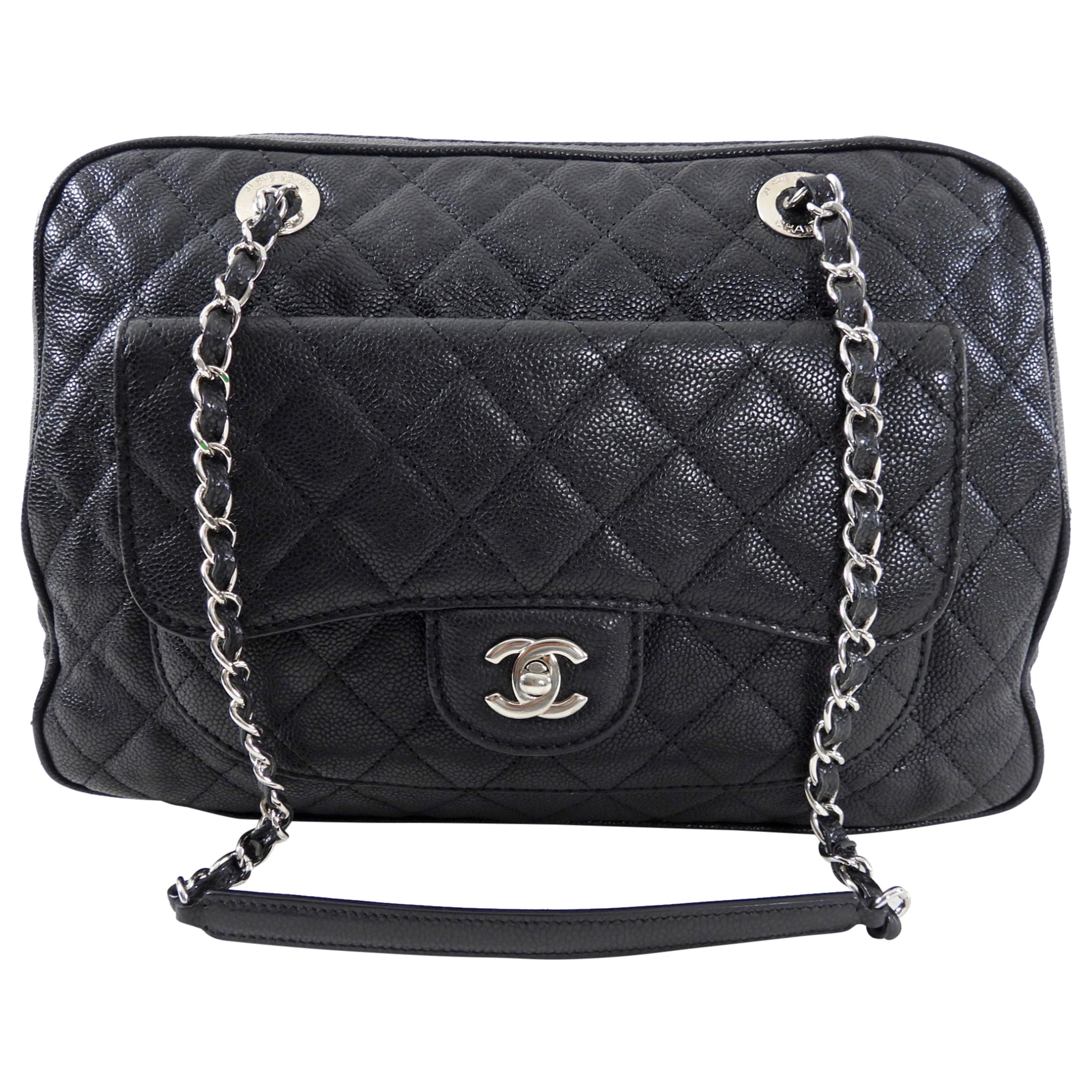 Chanel 13P Black Caviar Quilted Leather Paradoxal Camera Bag - Luxury Designer Crossbody Purse for Women, Perfect for Date Night & Evening Events
