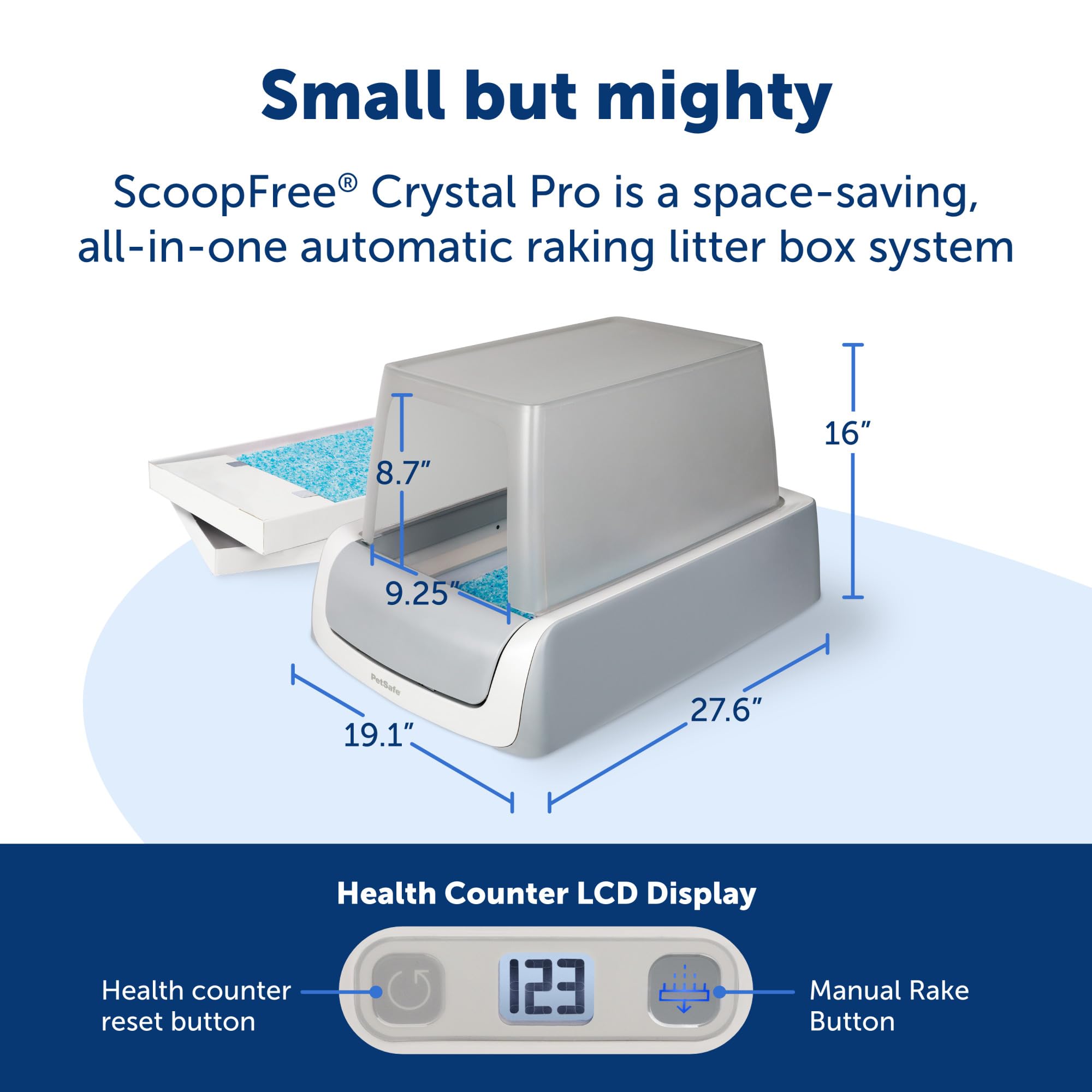 PetSafe Scoop Crystal Pro Automatic Self-Cleaning Cat Litter Box - 27.6x19.1x16 Inches with Disposable Tray (Grey) | Odor Control for Multiple Cats | Perfect for Small Spaces & Apartments