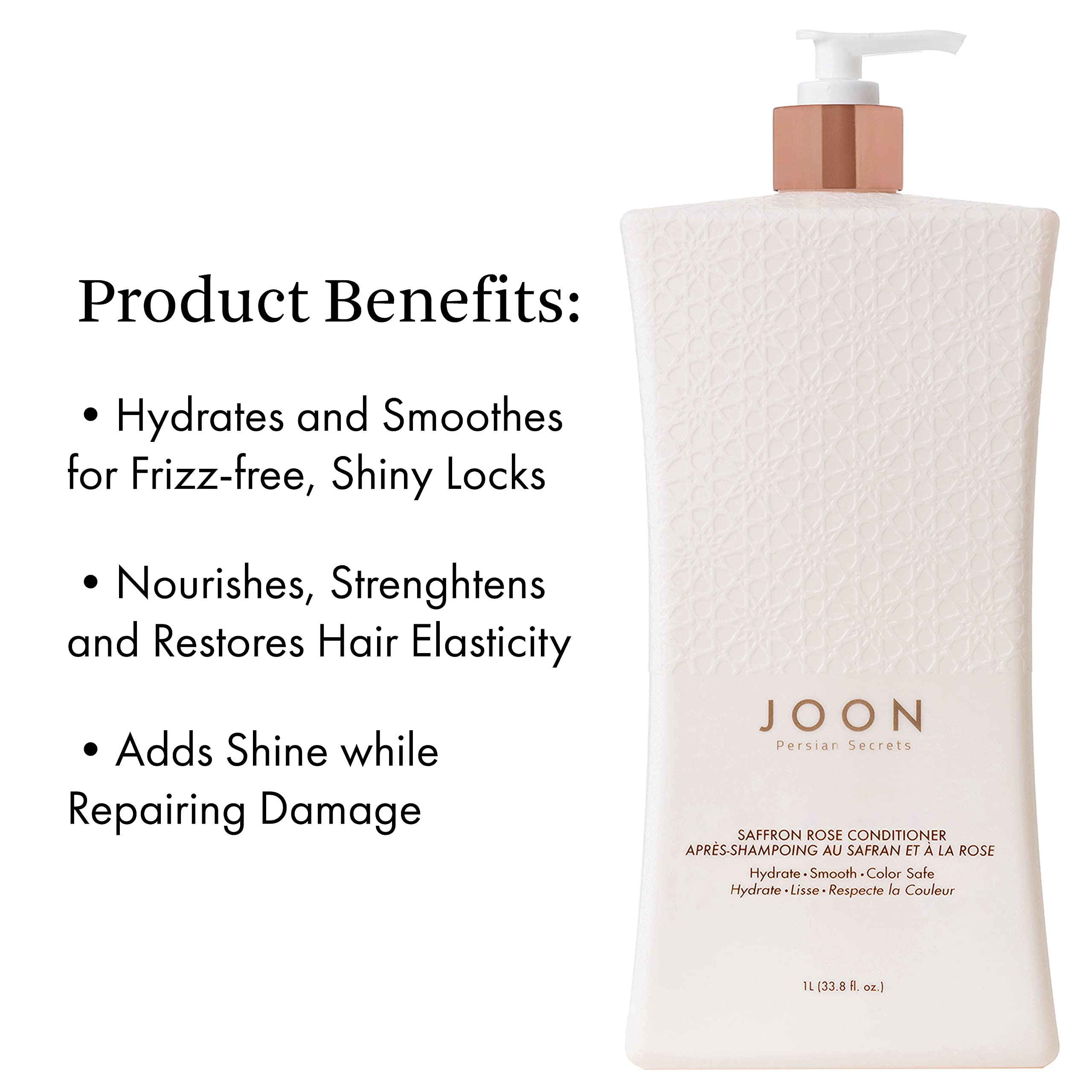 Joon Saffron Rose & Pomegranate Pistachio Oil Hair Conditioner - 33.8 Fl Oz for Dry, Damaged Hair - Hydrating & Nourishing Treatment for Shine & Softness - Perfect for Daily Use & Salon-Quality Results
